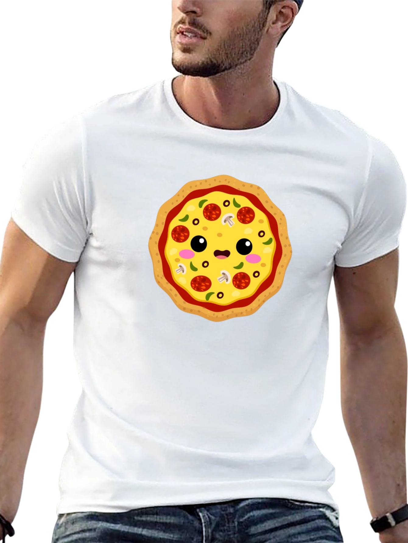 Cute Pizza Graphic Tee - Black Cotton T-Shirt