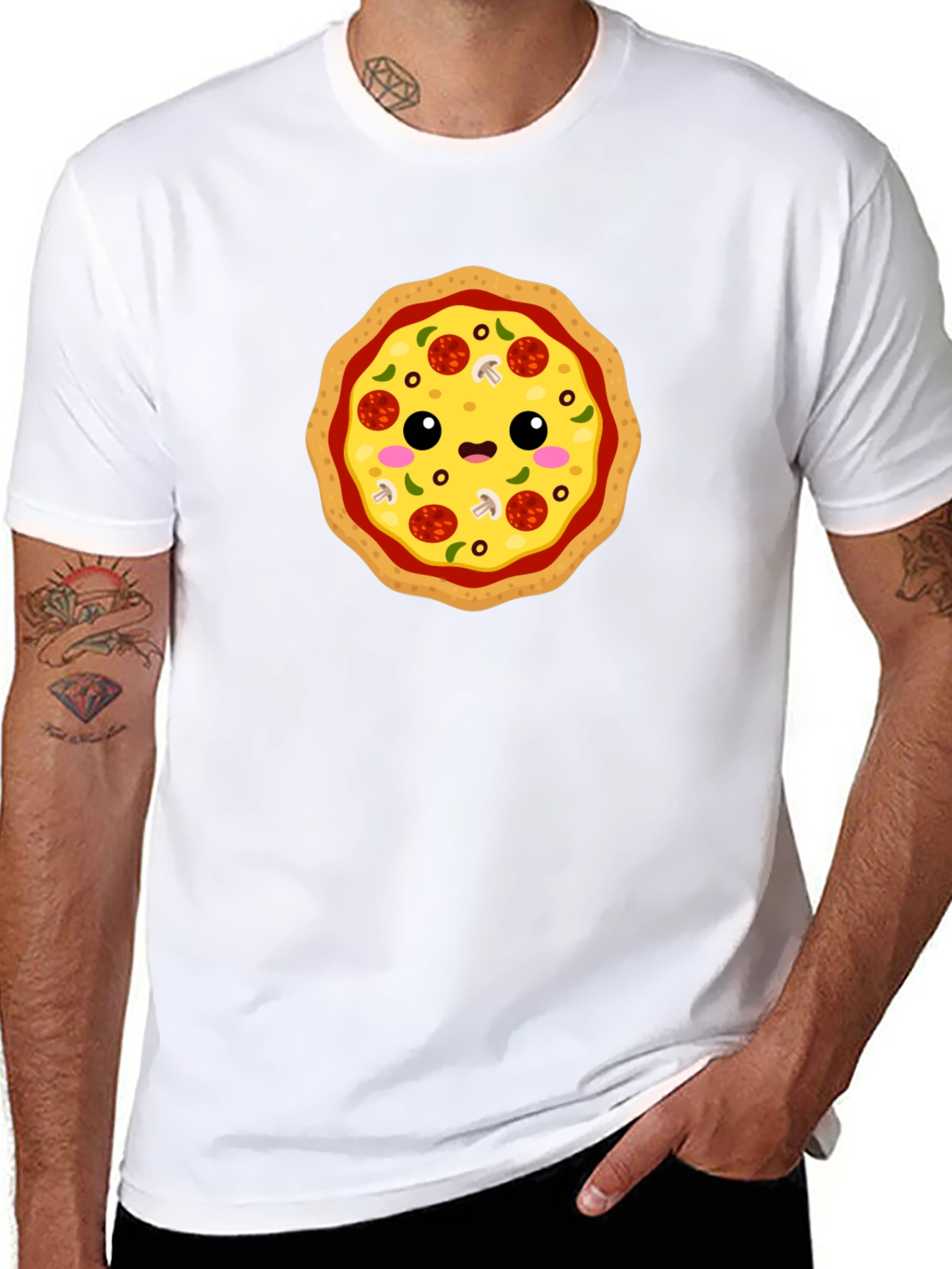 Cute Pizza Graphic Tee - Black Cotton T-Shirt
