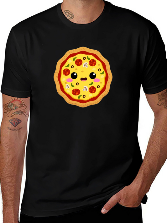 Cute Pizza Graphic Tee - Black Cotton T-Shirt