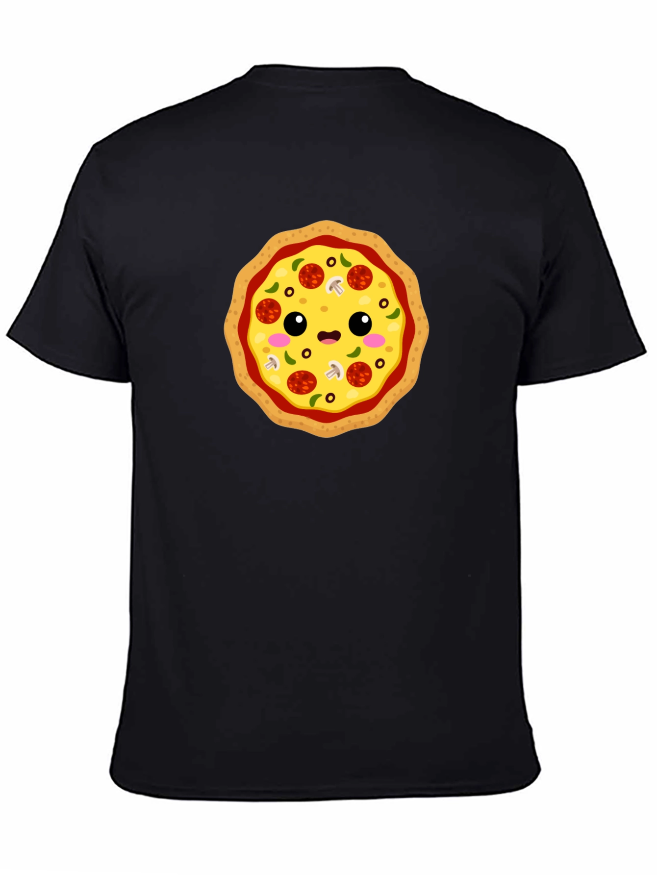 Cute Pizza Graphic Tee - Black Cotton T-Shirt