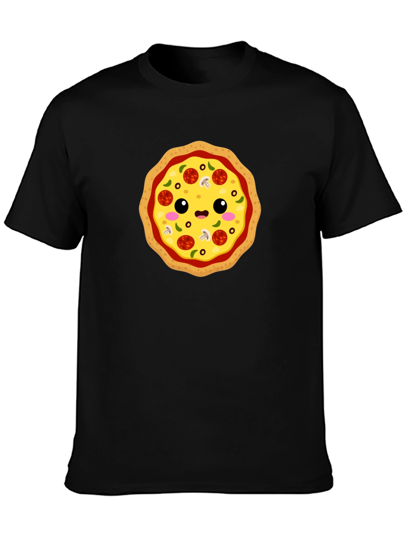 Cute Pizza Graphic Tee - Black Cotton T-Shirt