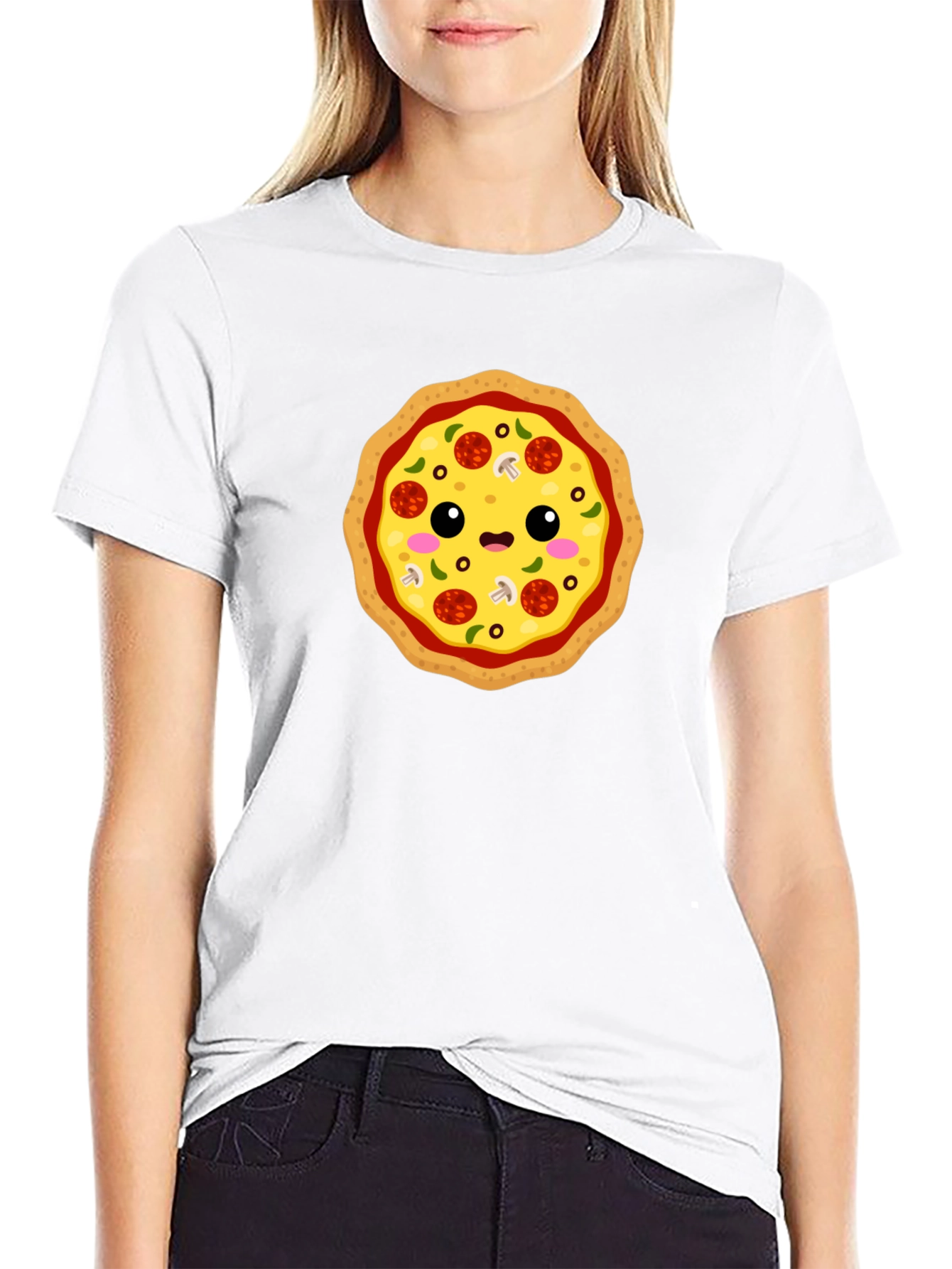 Cute Pizza Graphic Tee - Black Cotton T-Shirt