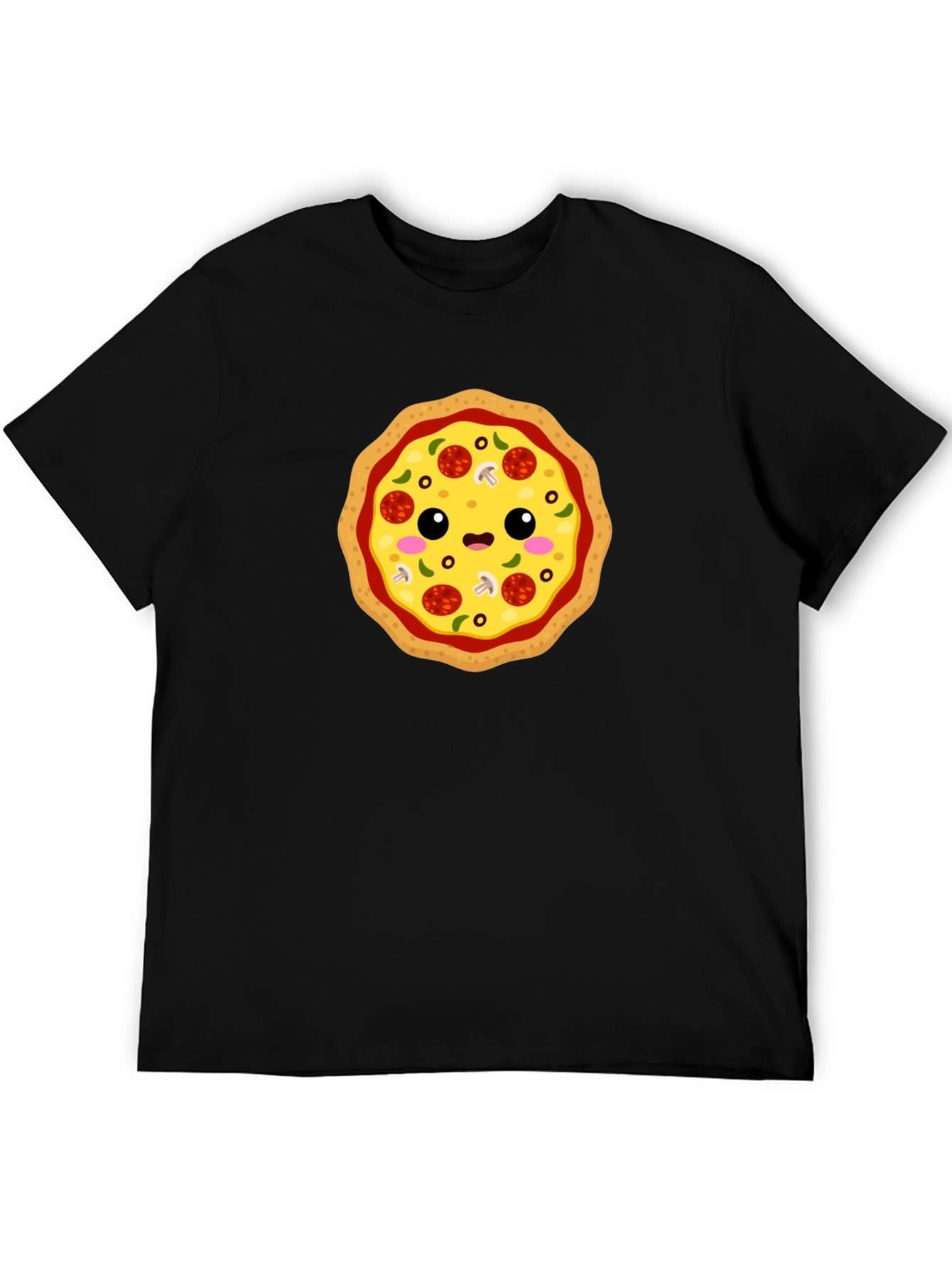 Cute Pizza Graphic Tee - Black Cotton T-Shirt