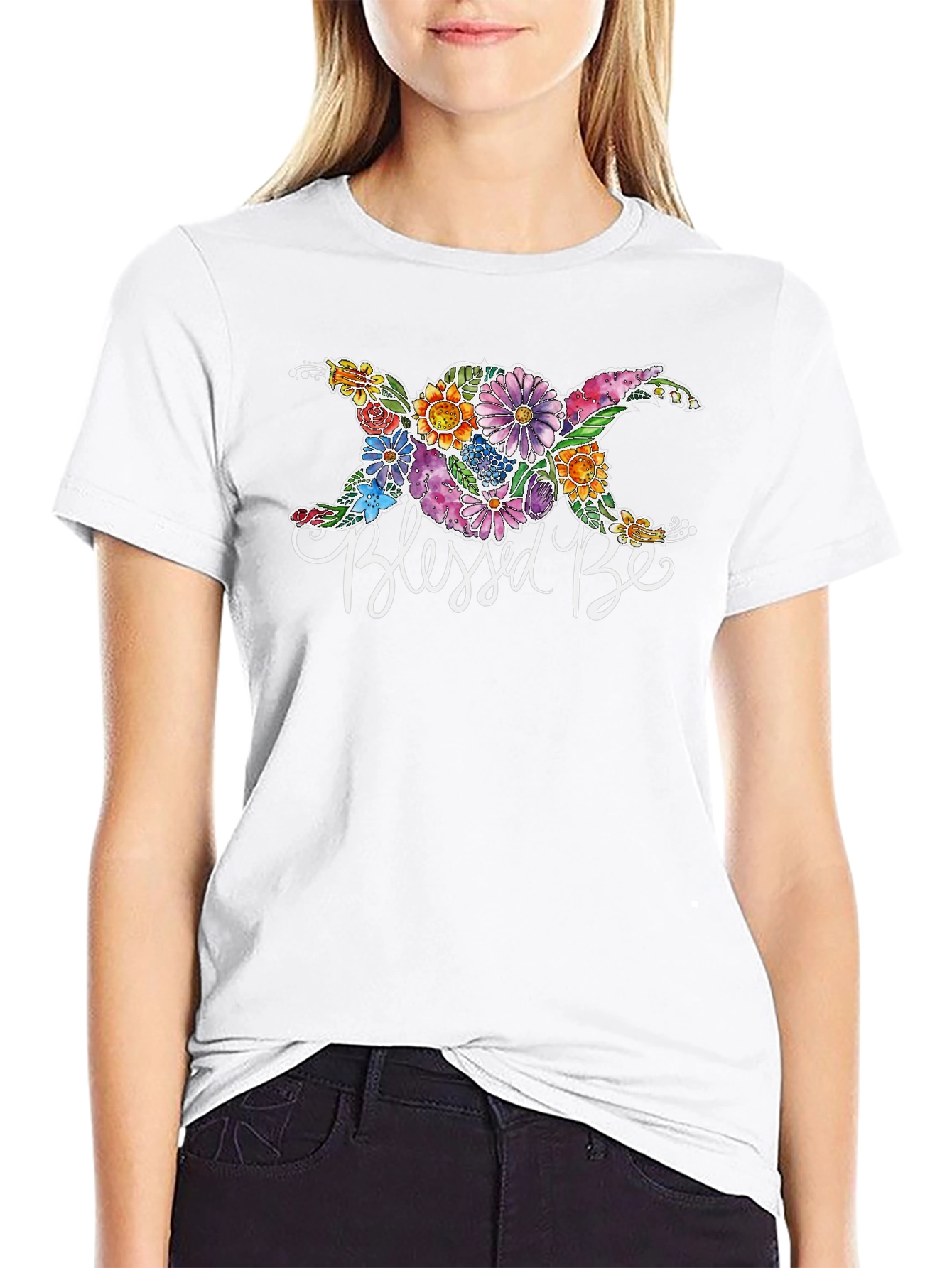 Blessed Be Floral Graphic Black T-Shirt