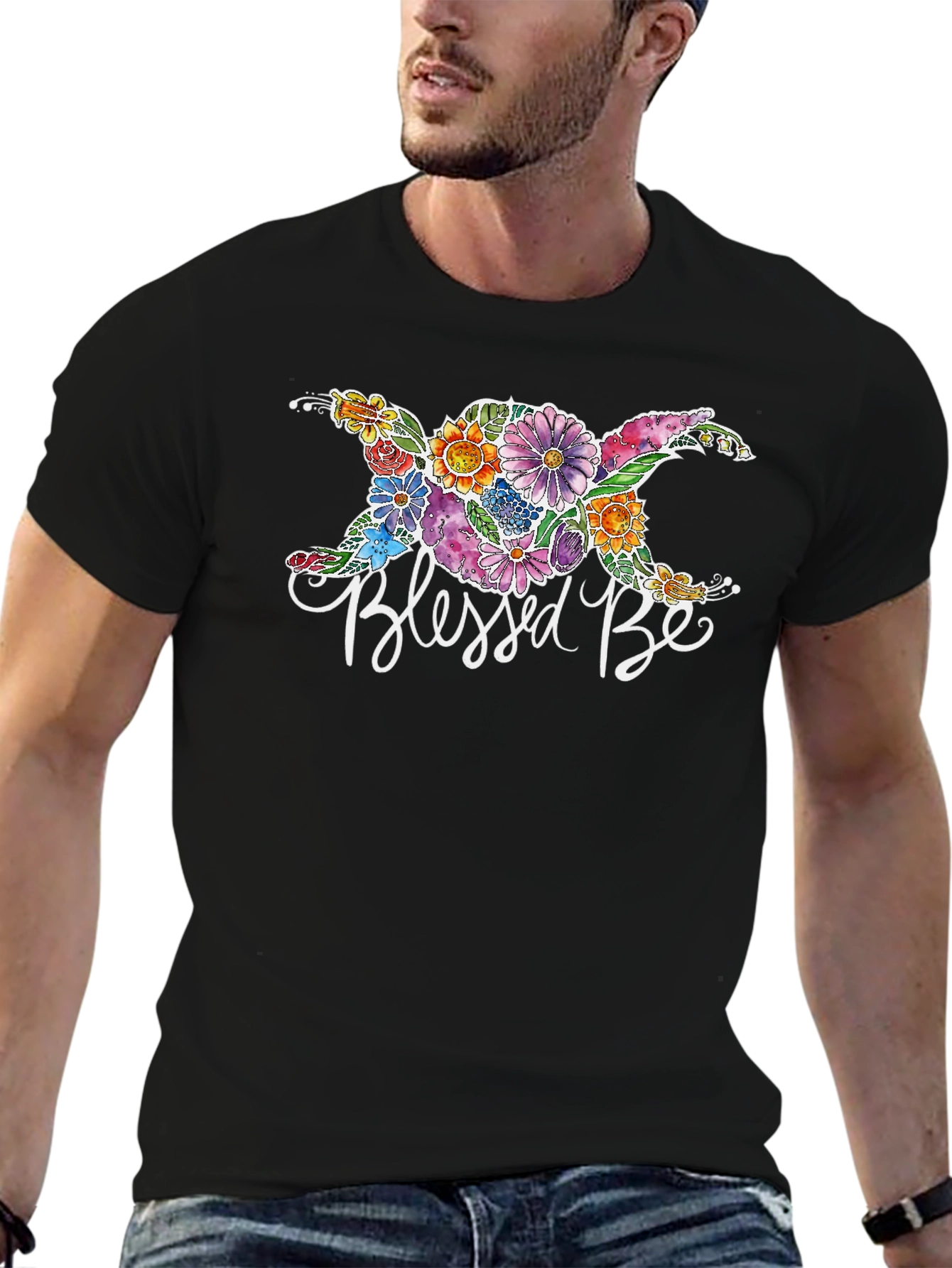 Blessed Be Floral Graphic Black T-Shirt