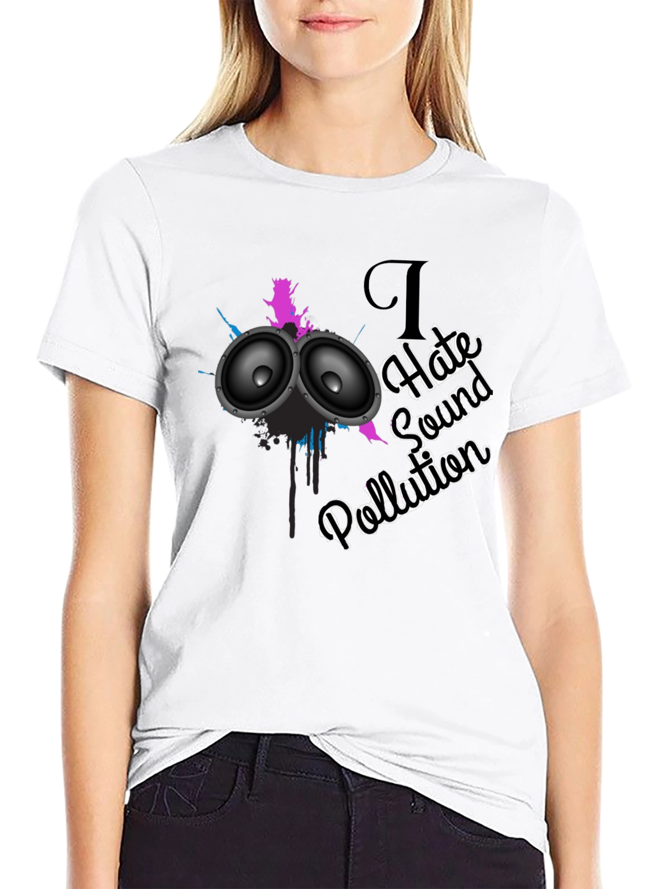 I Hate Sound Pollution Black Graphic T-Shirt