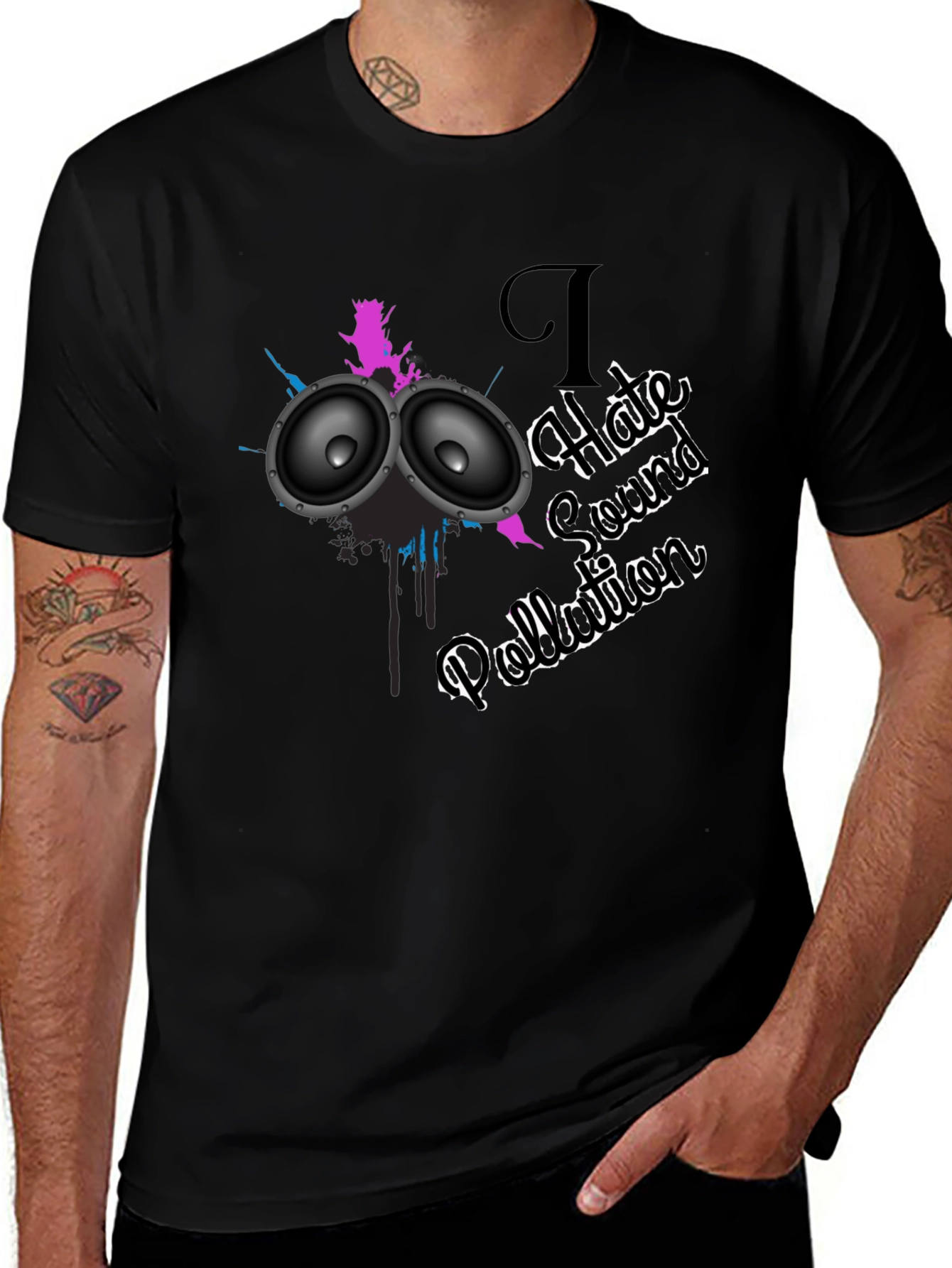 I Hate Sound Pollution Black Graphic T-Shirt
