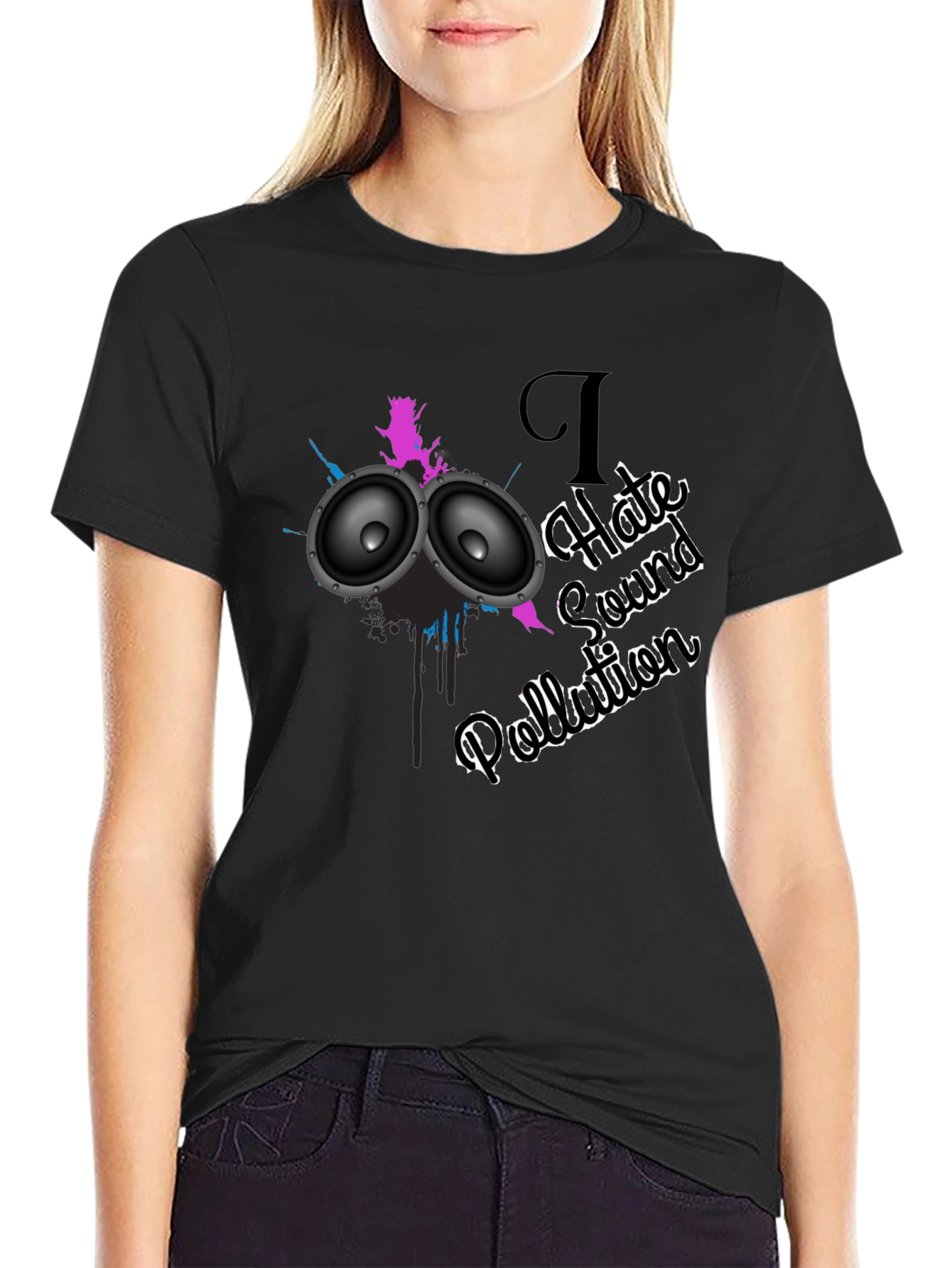 I Hate Sound Pollution Black Graphic T-Shirt