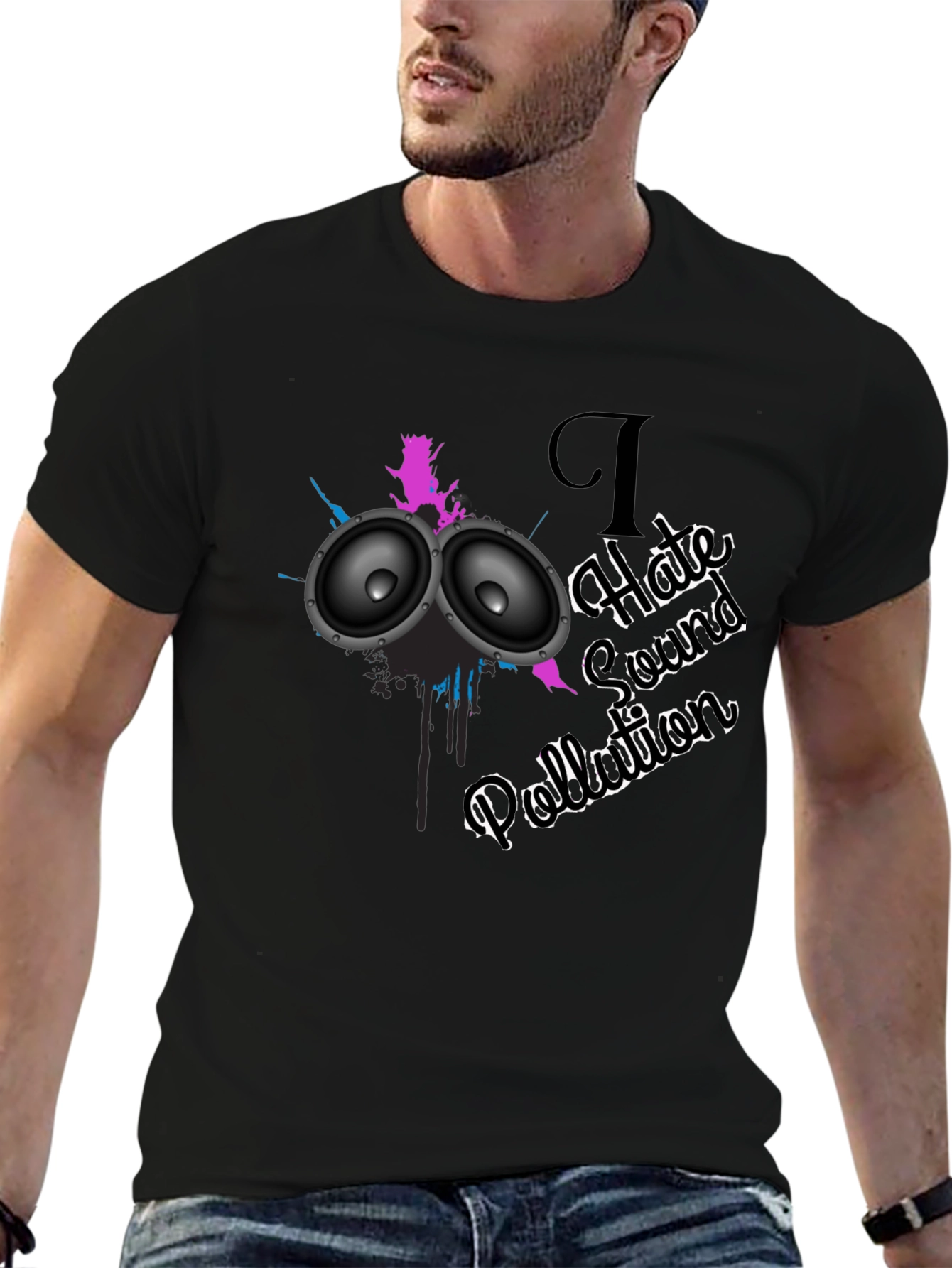 I Hate Sound Pollution Black Graphic T-Shirt