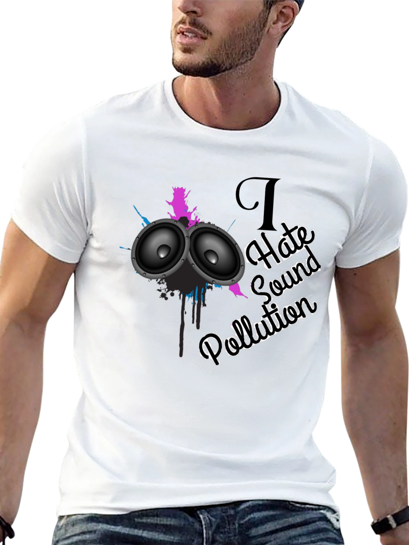 I Hate Sound Pollution Black Graphic T-Shirt