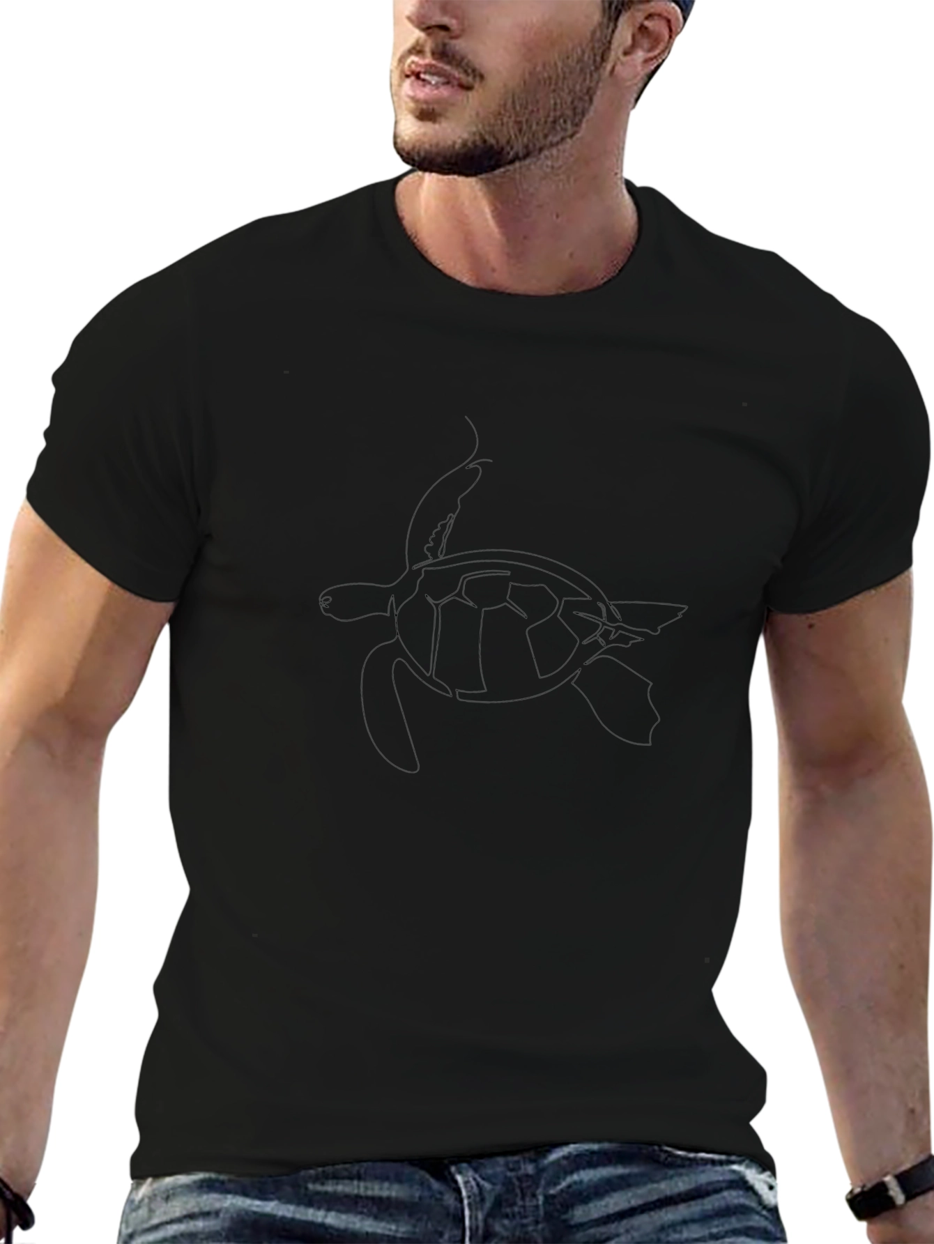 Mens Black T-Shirt with Sea Turtle Design