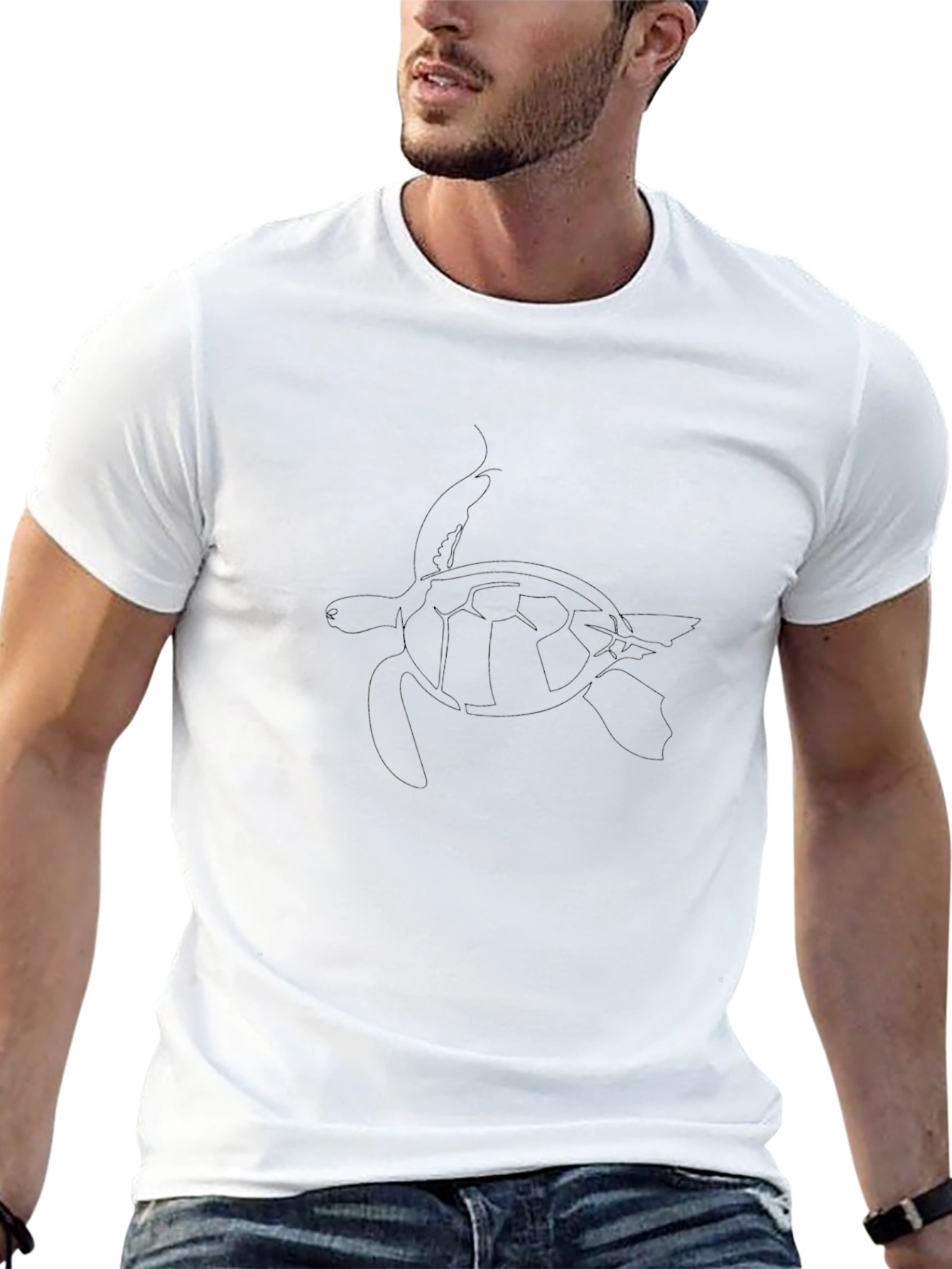 Mens Black T-Shirt with Sea Turtle Design