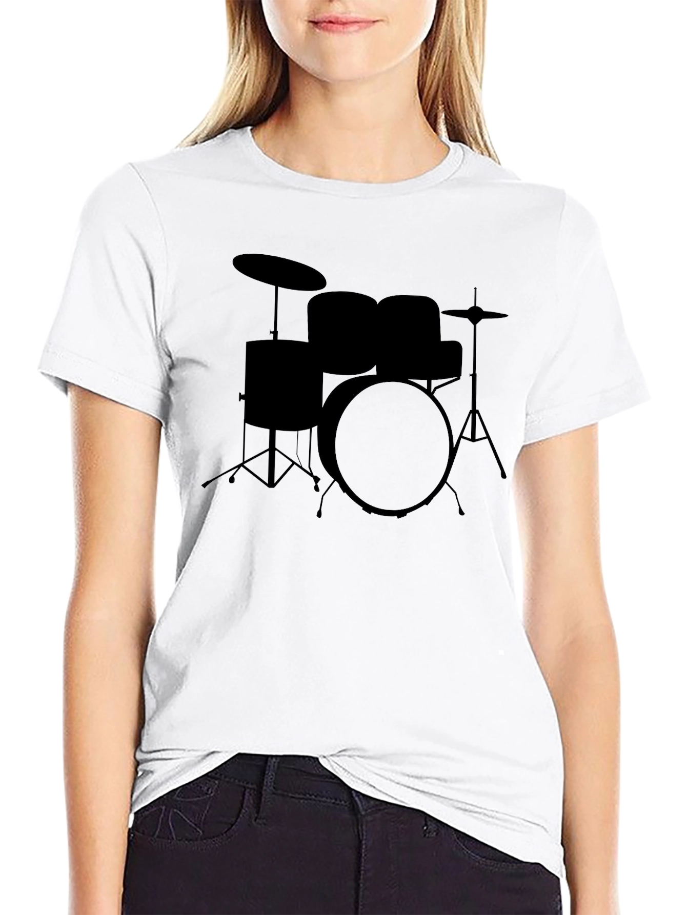 Drum Set Graphic Tee - Black Cotton T-Shirt