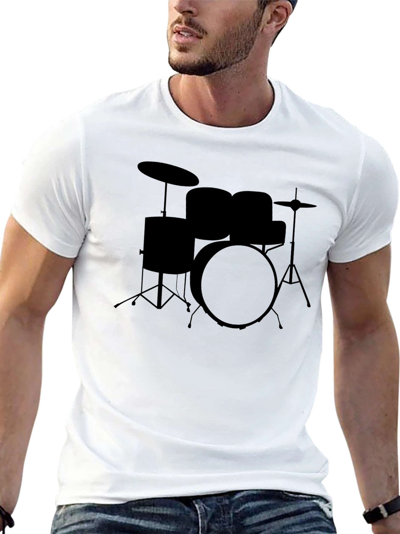 Drum Set Graphic Tee - Black Cotton T-Shirt