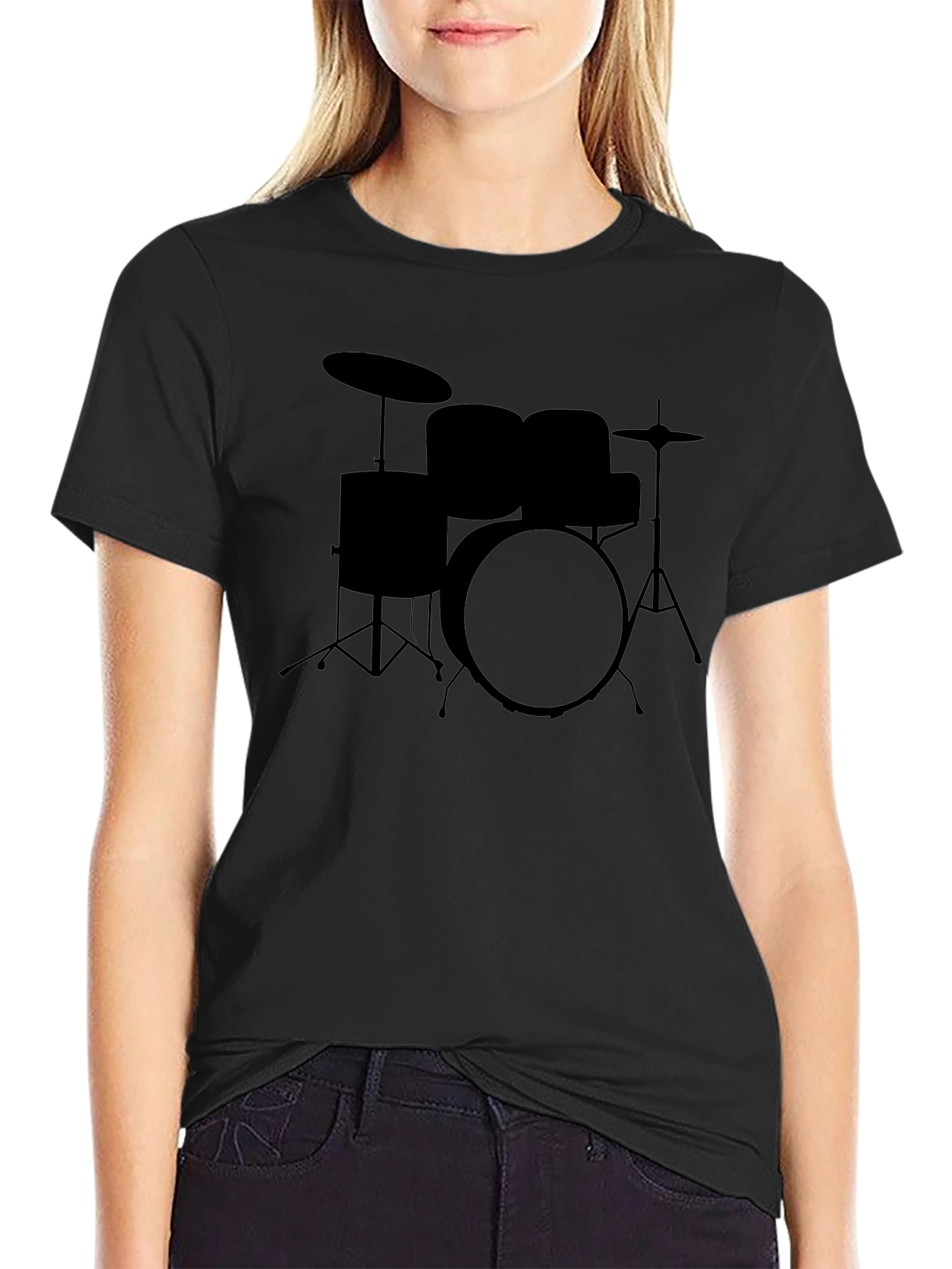 Drum Set Graphic Tee - Black Cotton T-Shirt