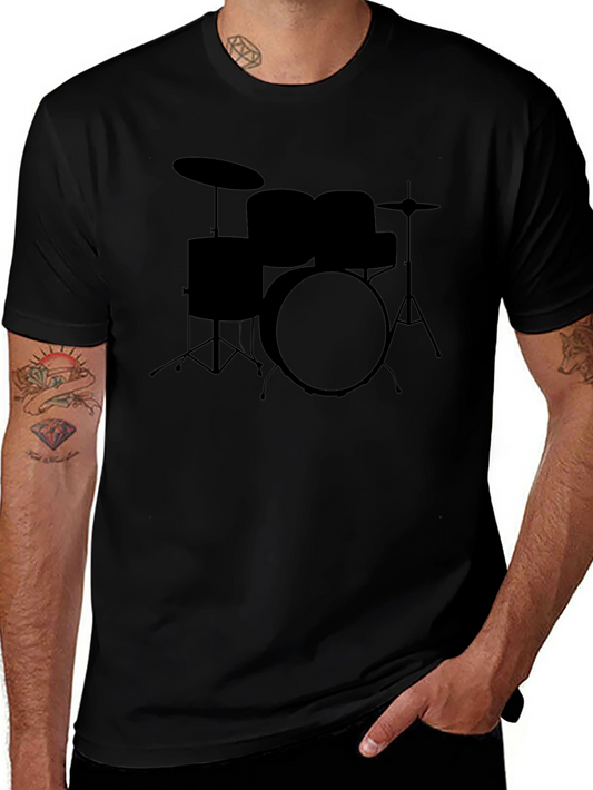 Drum Set Graphic Tee - Black Cotton T-Shirt