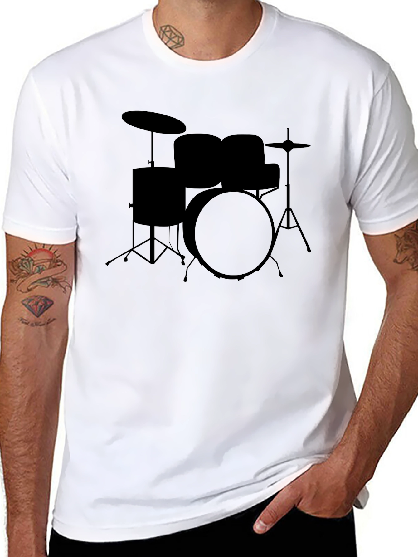 Drum Set Graphic Tee - Black Cotton T-Shirt