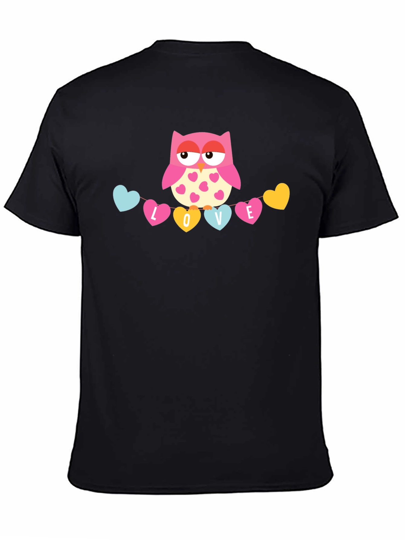 Owl Love Valentines Graphic T-Shirt - Black