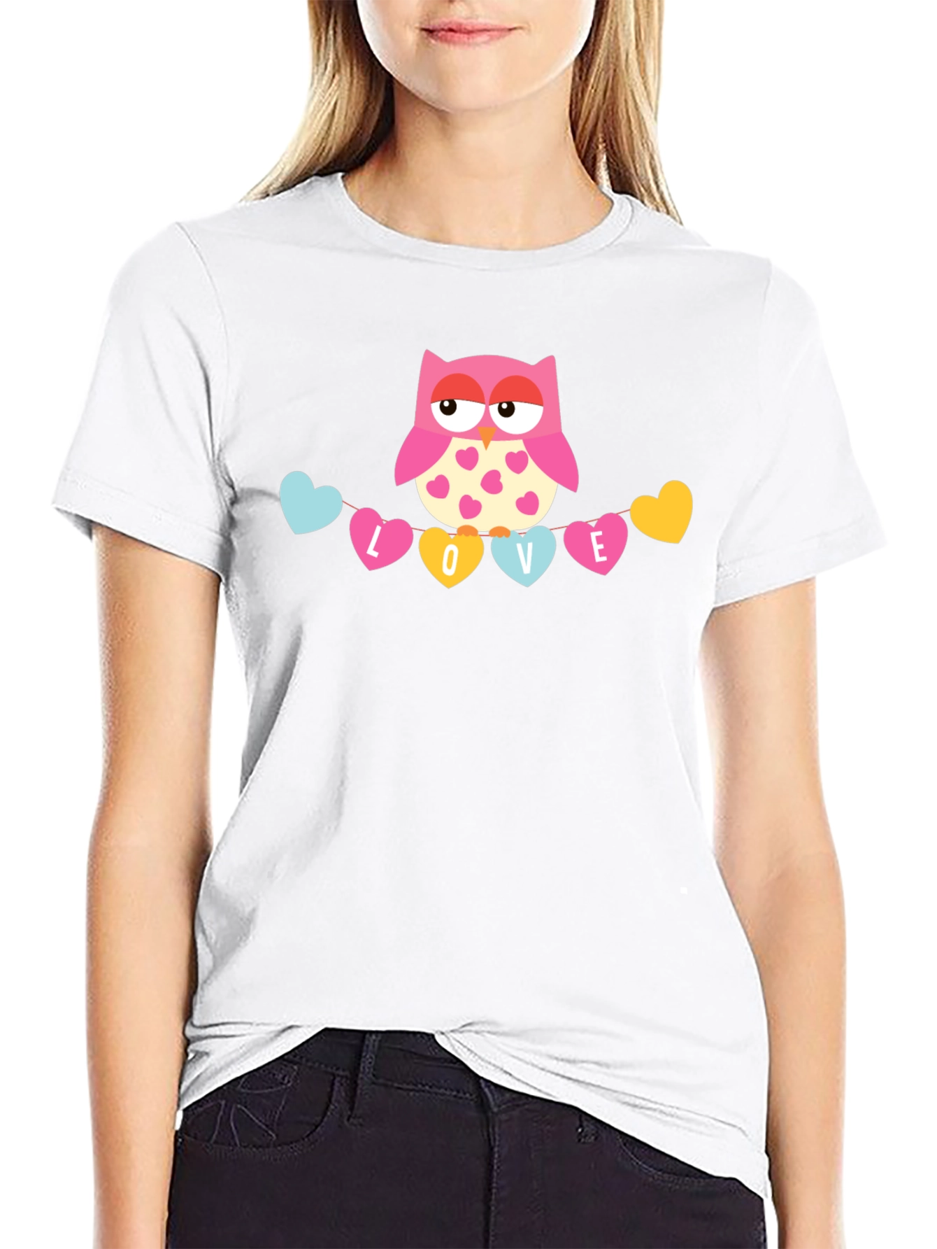 Owl Love Valentines Graphic T-Shirt - Black