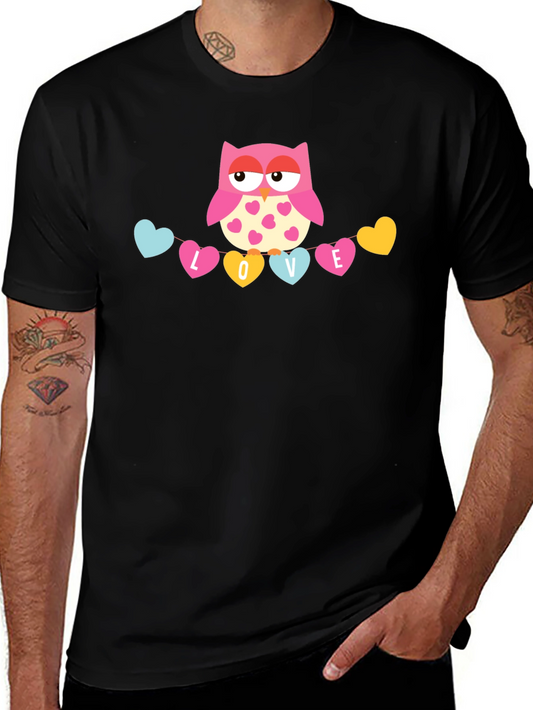 Owl Love Valentines Graphic T-Shirt - Black