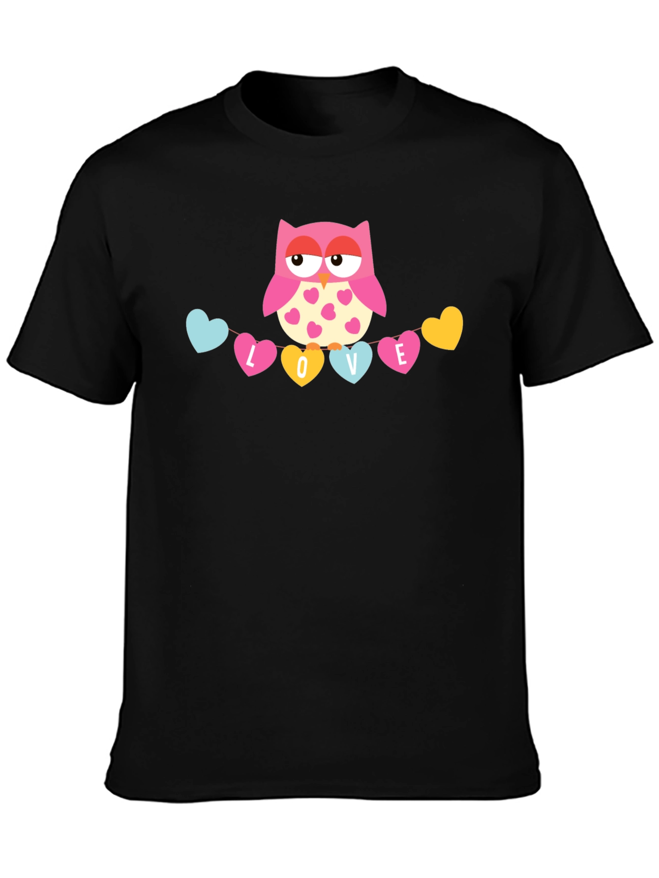 Owl Love Valentines Graphic T-Shirt - Black