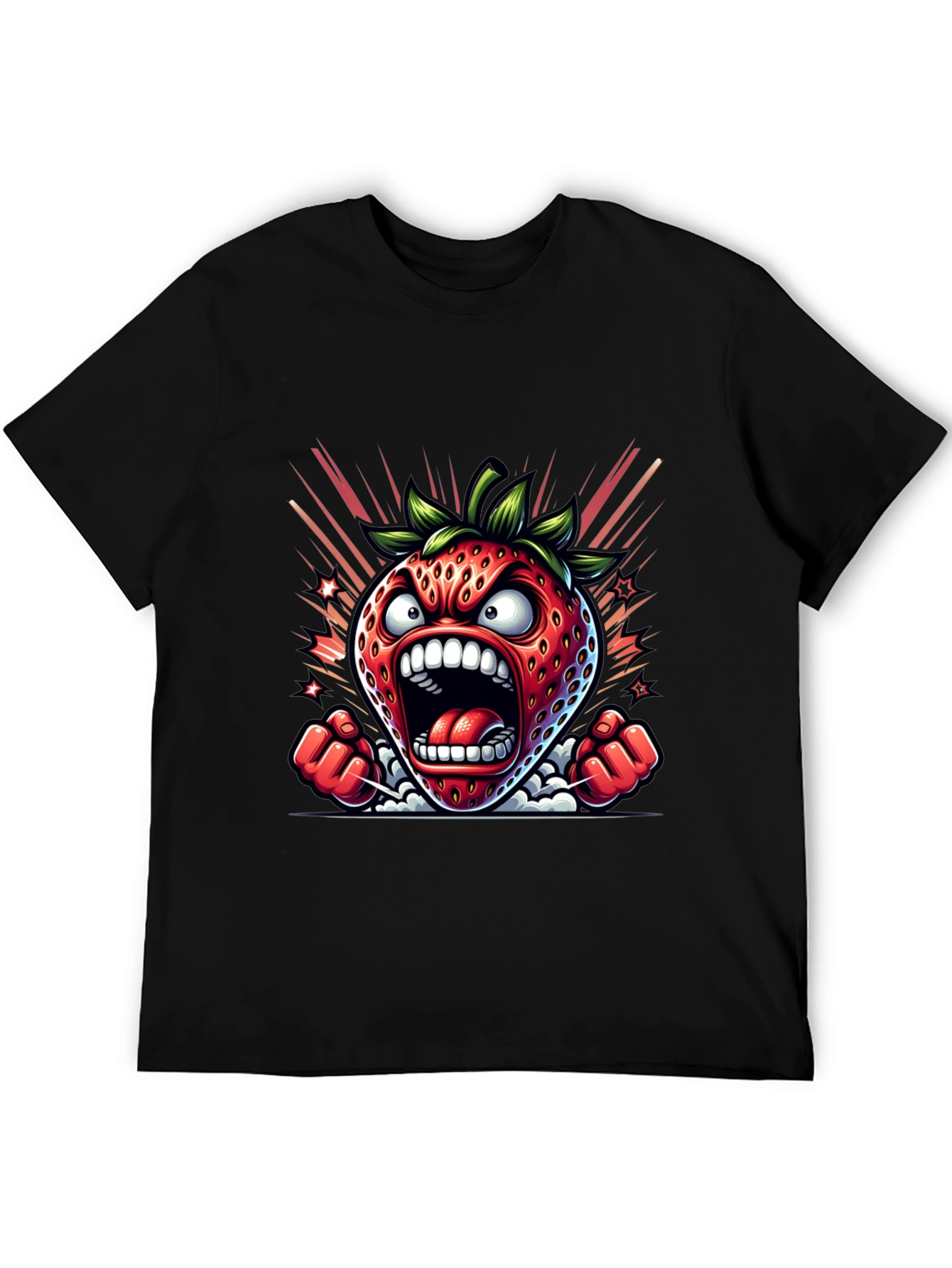Angry Strawberry Graphic Tee - Black Cotton