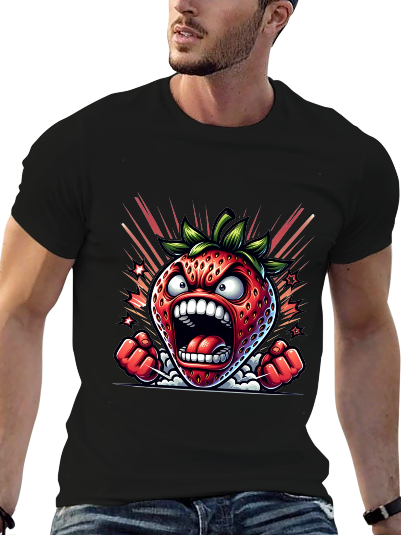Angry Strawberry Graphic Tee - Black Cotton