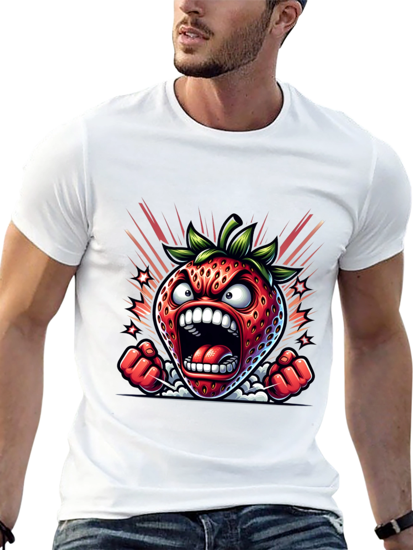 Angry Strawberry Graphic Tee - Black Cotton