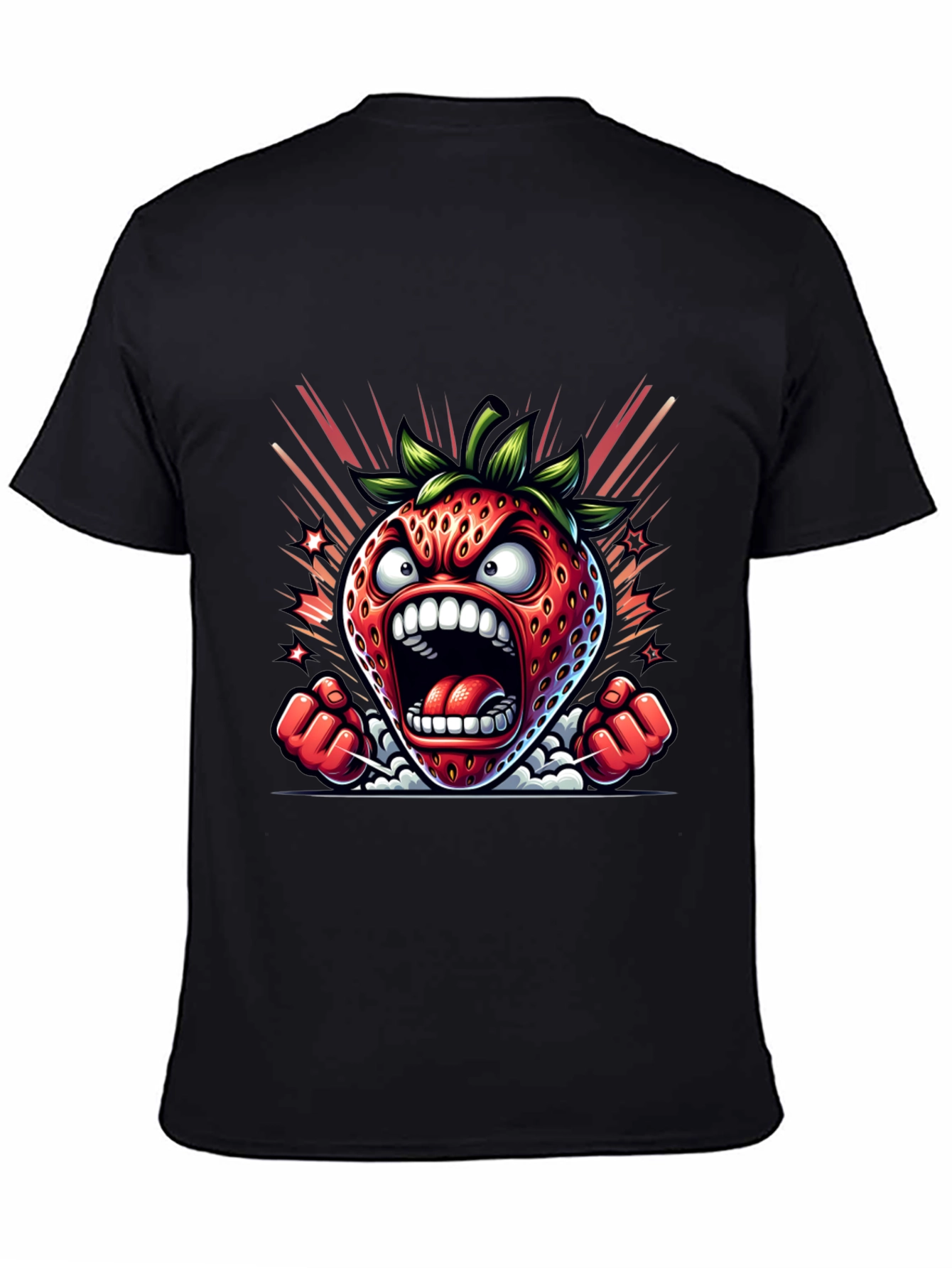 Angry Strawberry Graphic Tee - Black Cotton