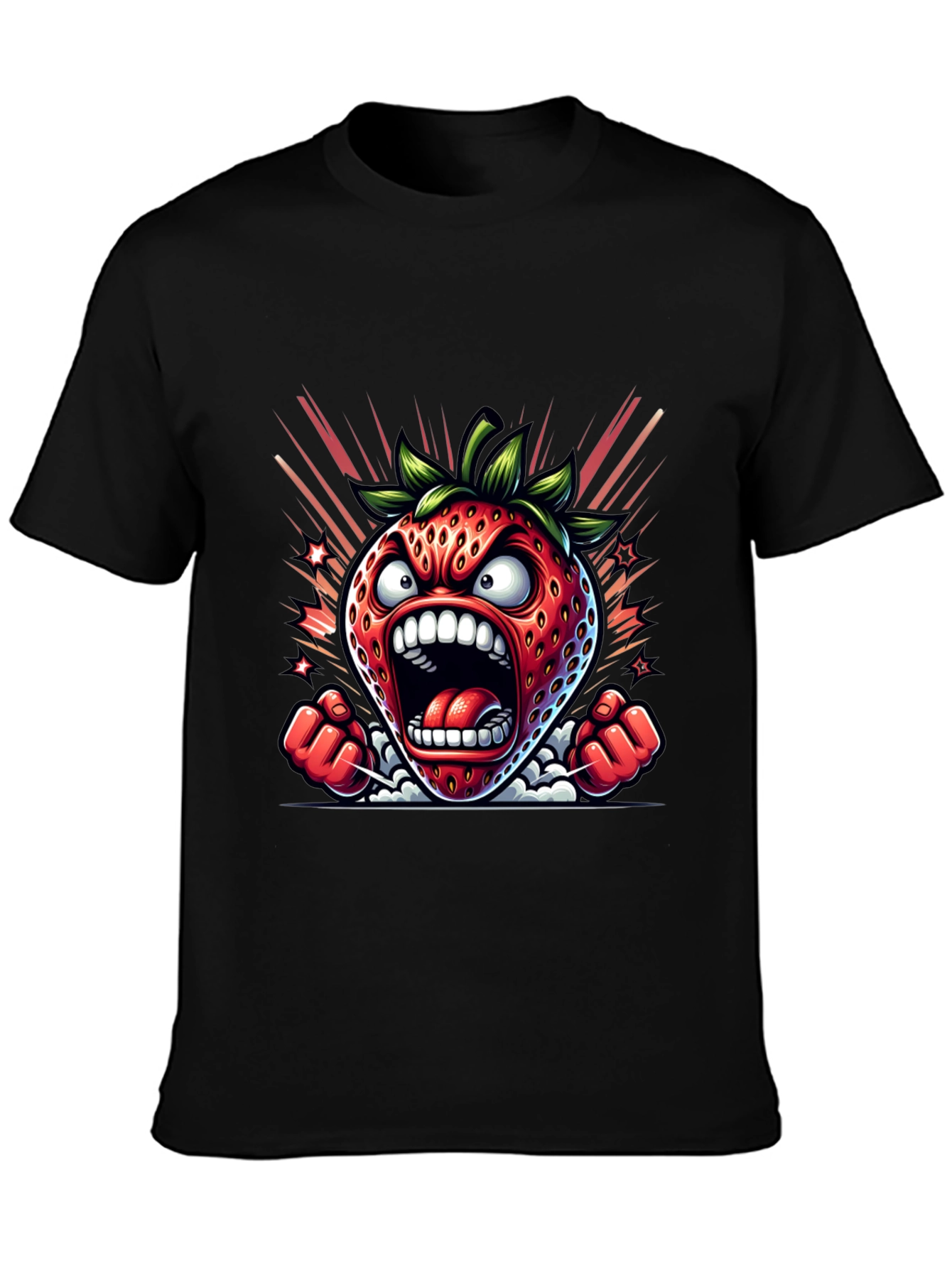 Angry Strawberry Graphic Tee - Black Cotton