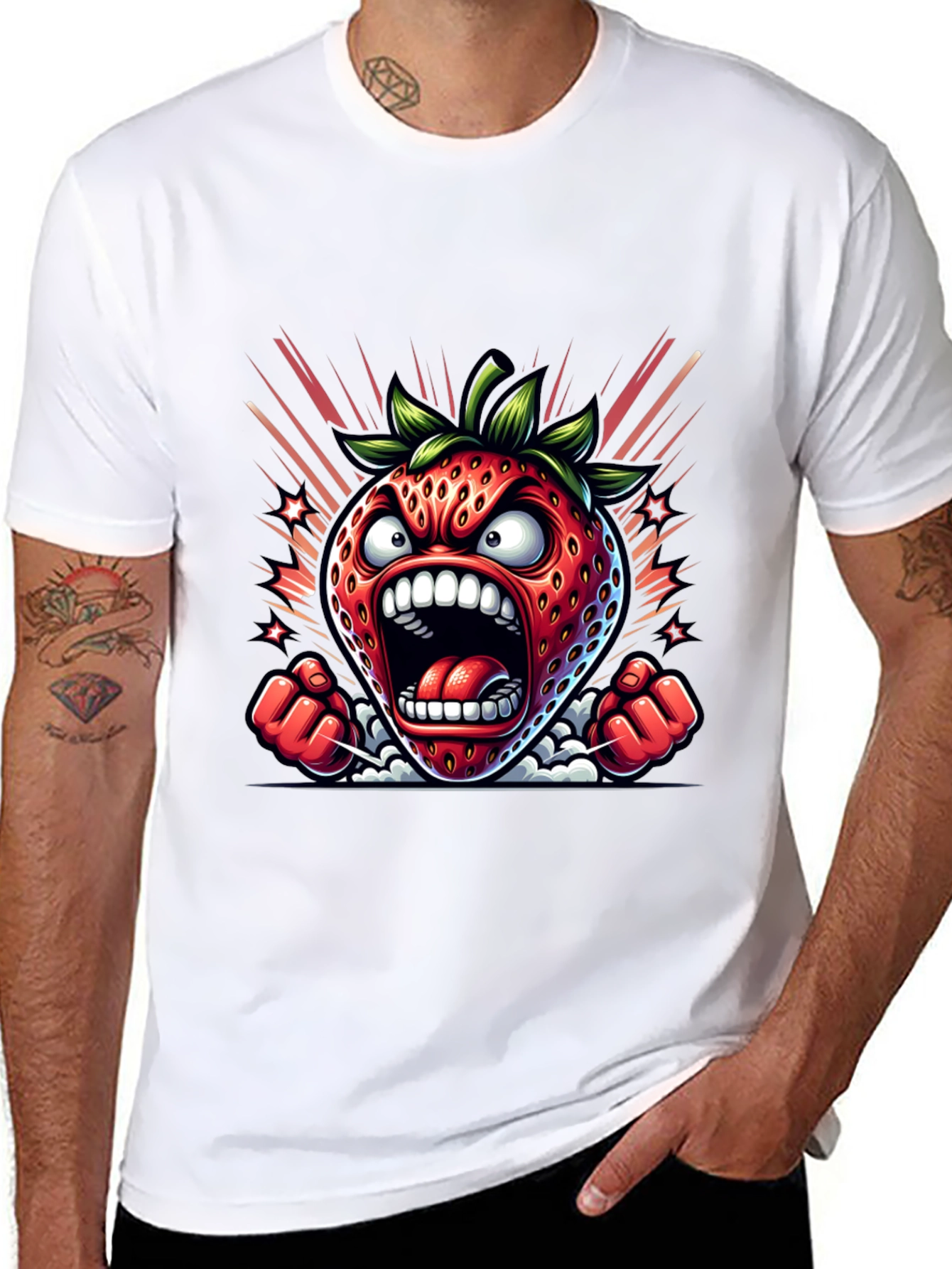 Angry Strawberry Graphic Tee - Black Cotton