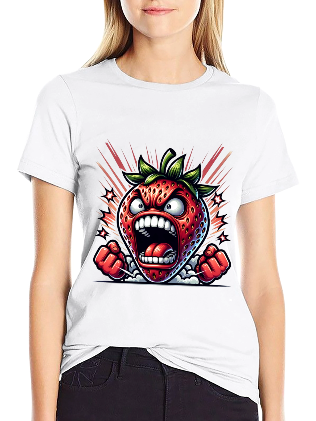 Angry Strawberry Graphic Tee - Black Cotton