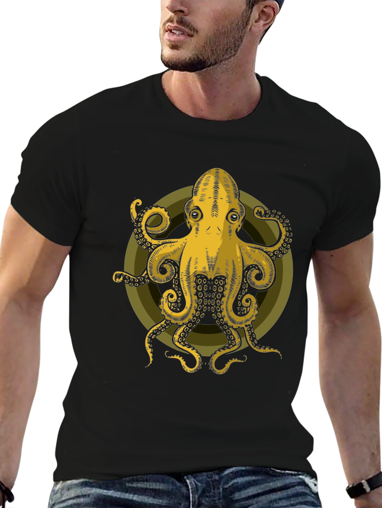 Octopus Graphic Tee - Mens Black Cotton T-Shirt