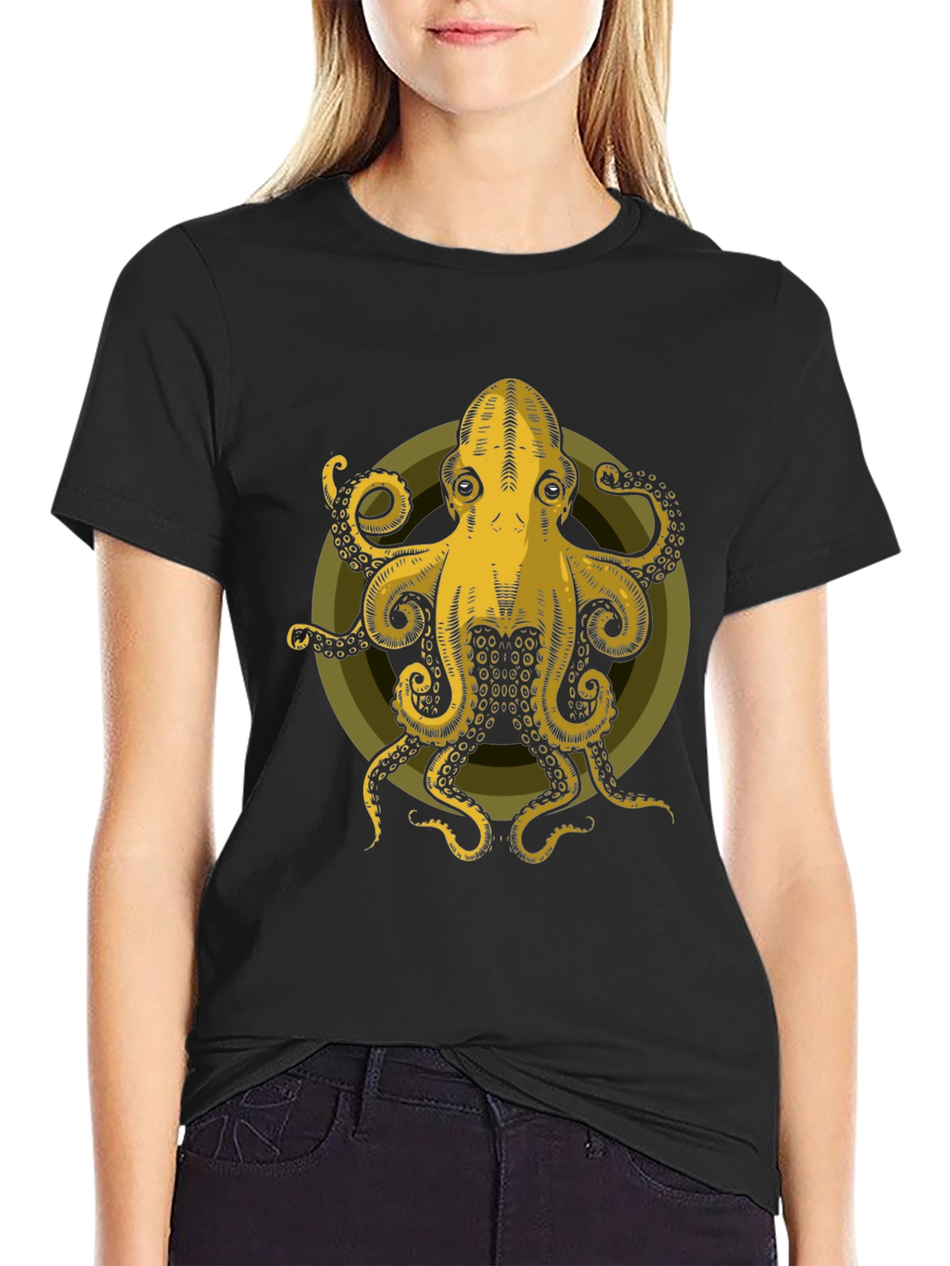 Octopus Graphic Tee - Mens Black Cotton T-Shirt