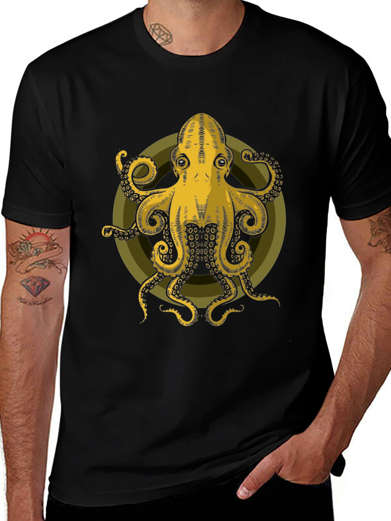 Octopus Graphic Tee - Mens Black Cotton T-Shirt
