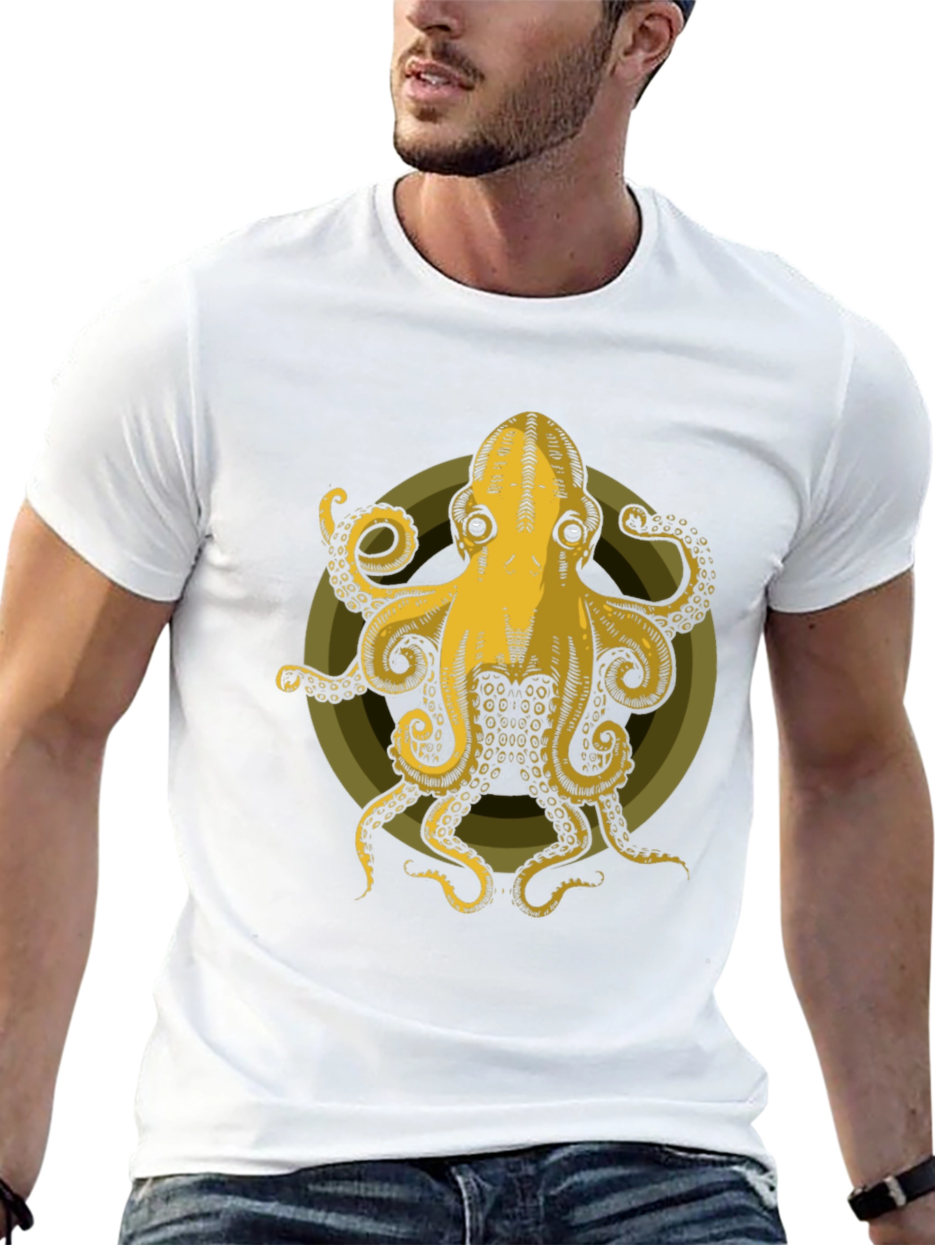 Octopus Graphic Tee - Mens Black Cotton T-Shirt