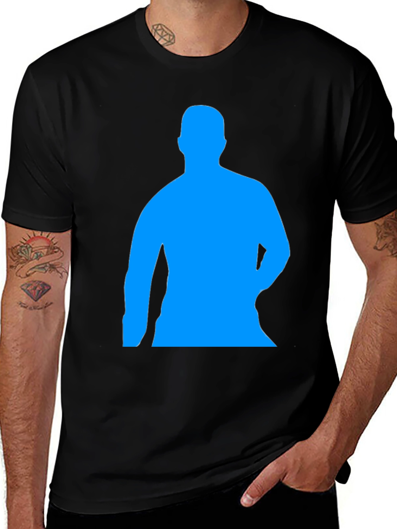 Mens Black T-Shirt with Blue Silhouette Print