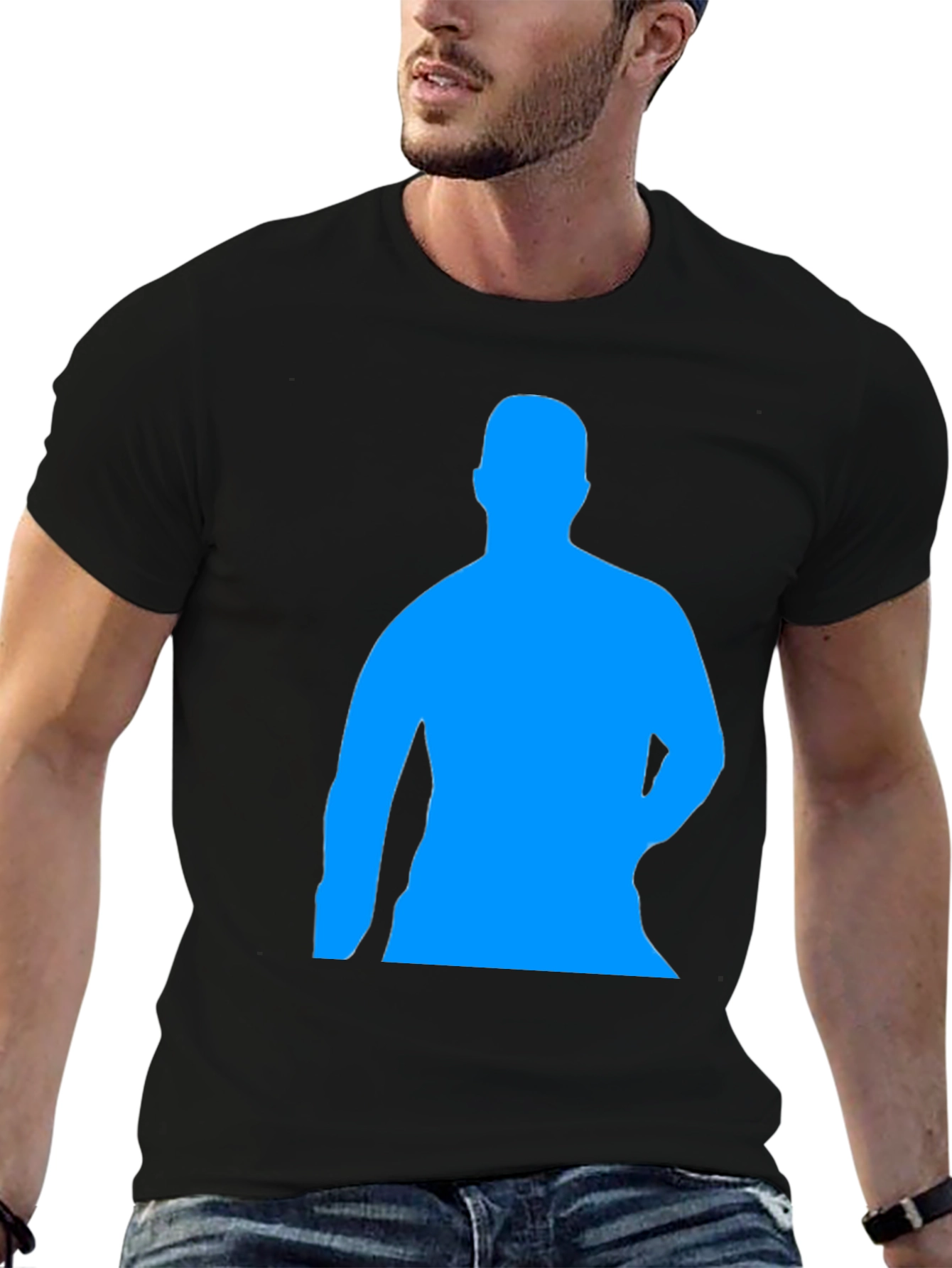 Mens Black T-Shirt with Blue Silhouette Print