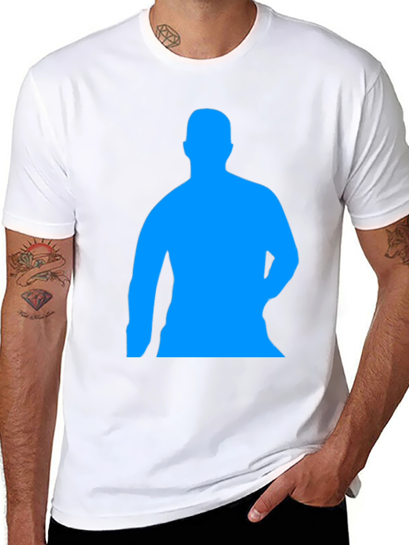 Mens Black T-Shirt with Blue Silhouette Print