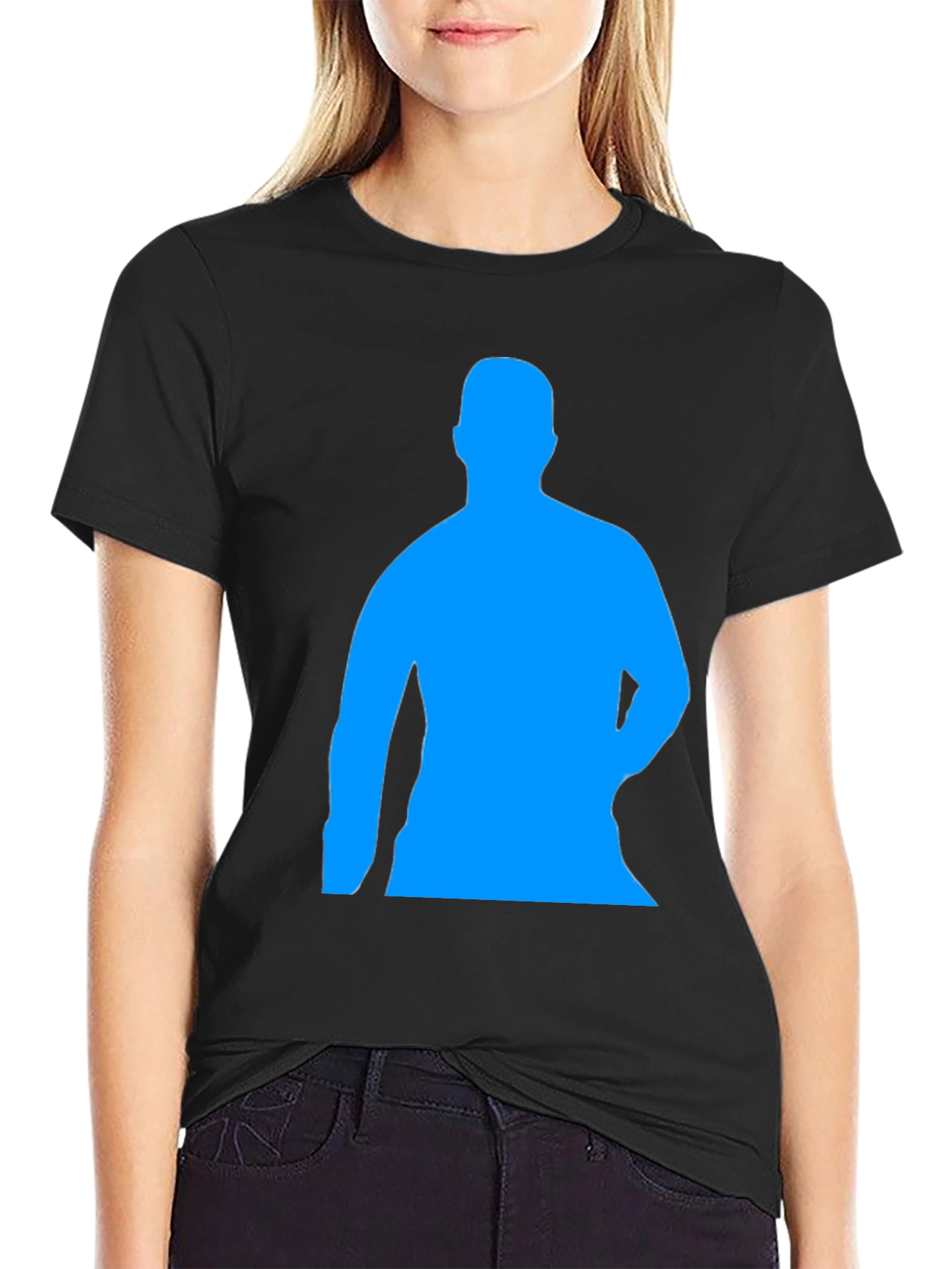Mens Black T-Shirt with Blue Silhouette Print