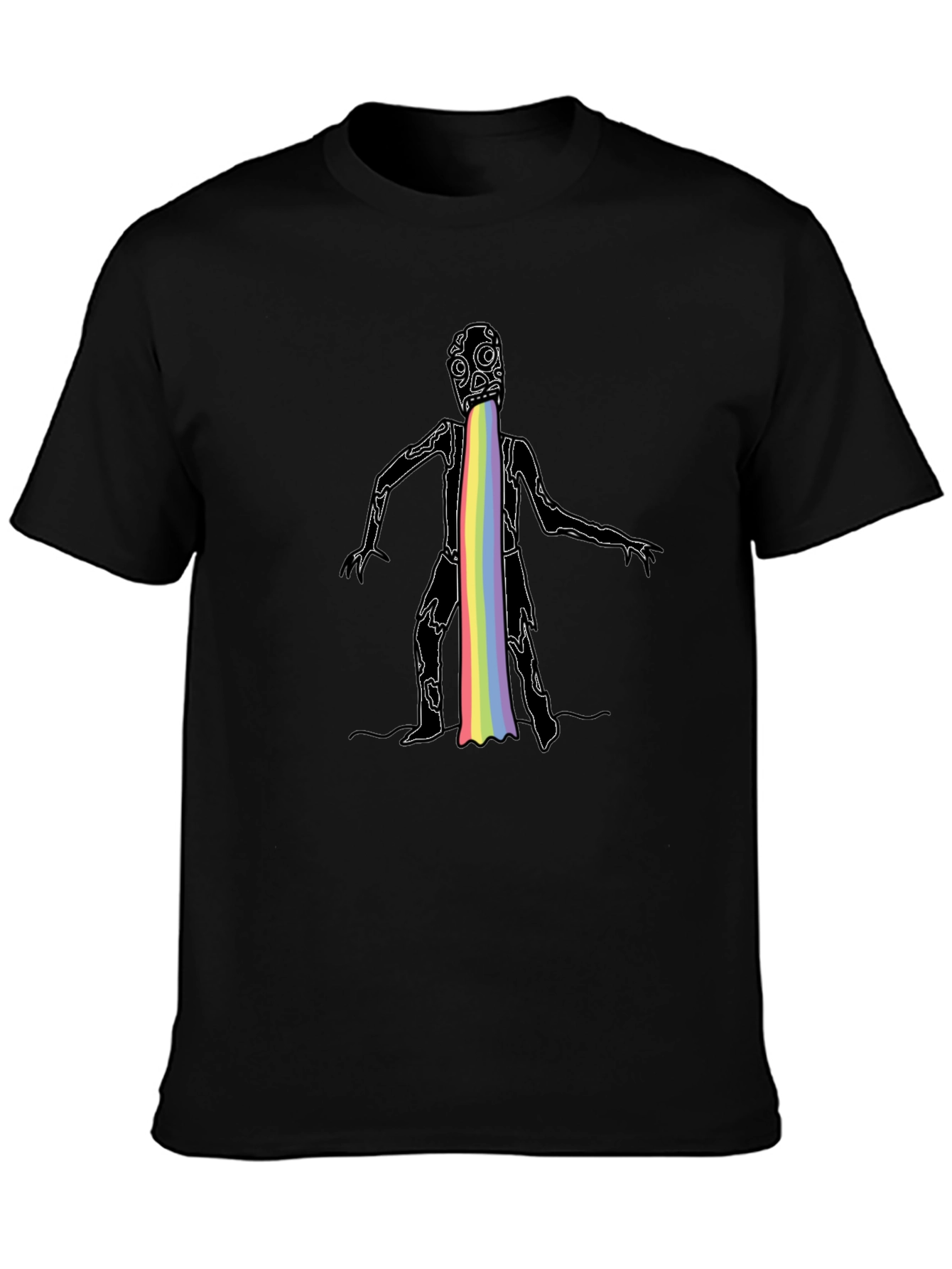 Rainbow Puke Monster Graphic Black T-Shirt