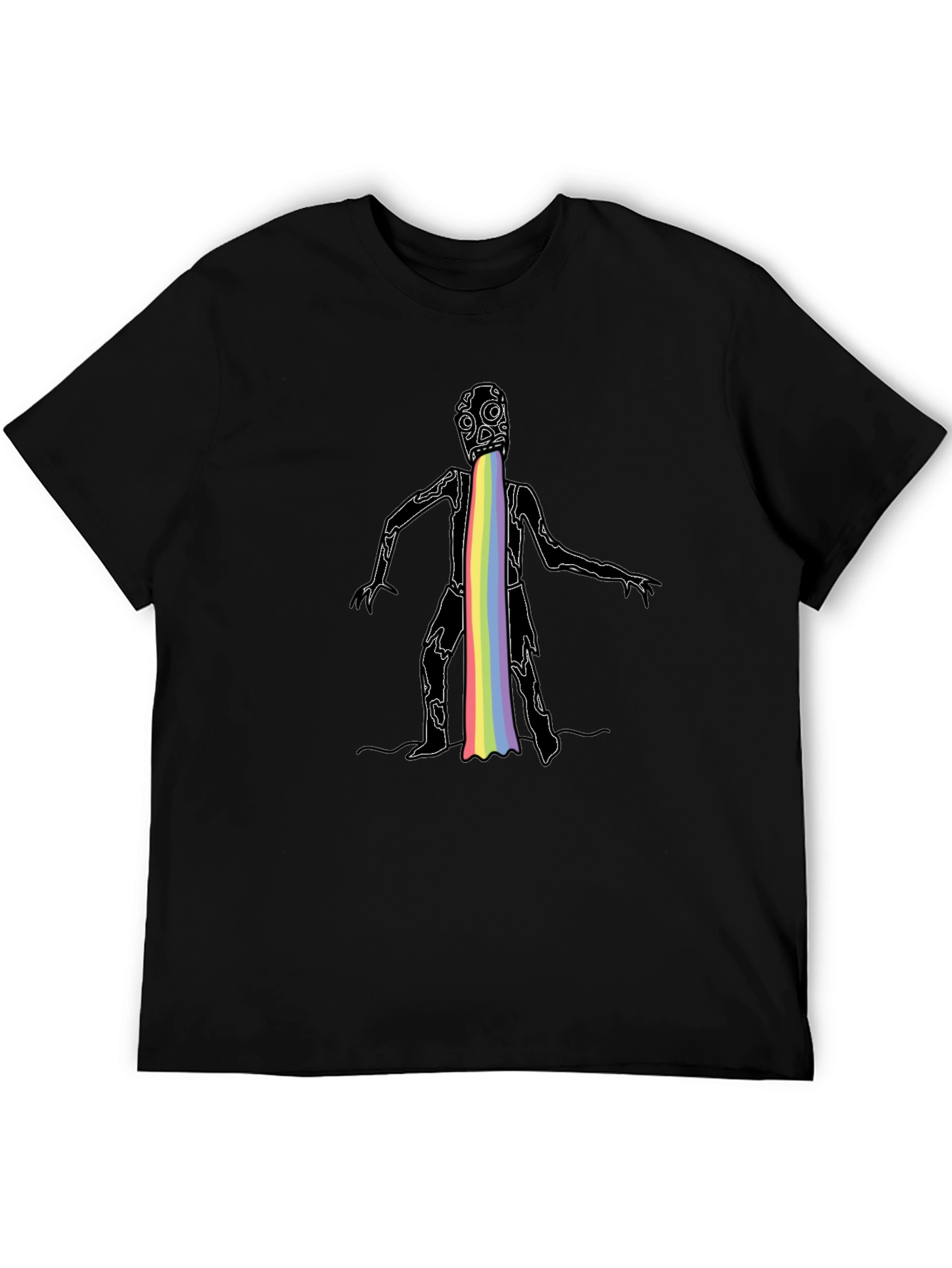 Rainbow Puke Monster Graphic Black T-Shirt