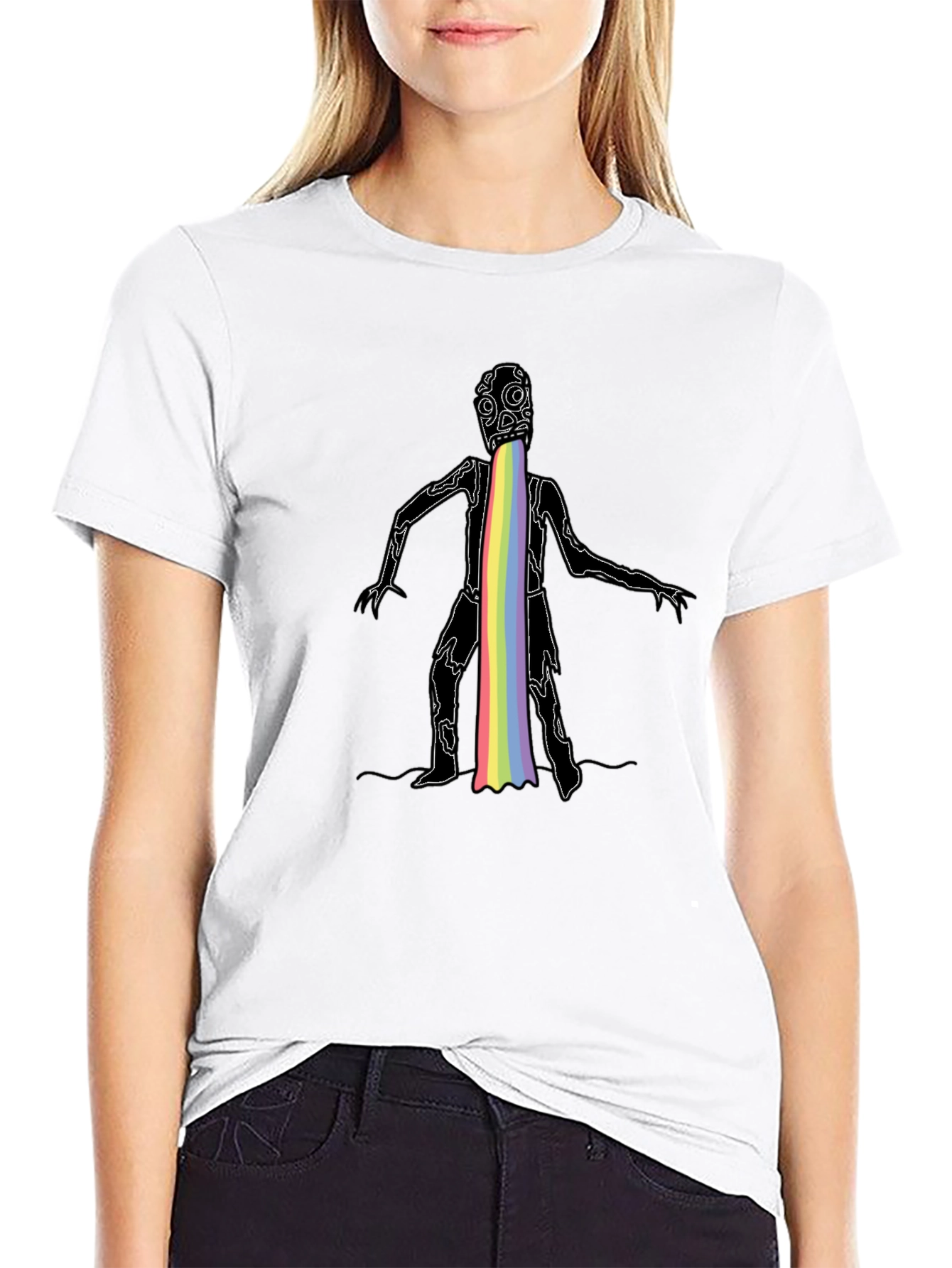 Rainbow Puke Monster Graphic Black T-Shirt