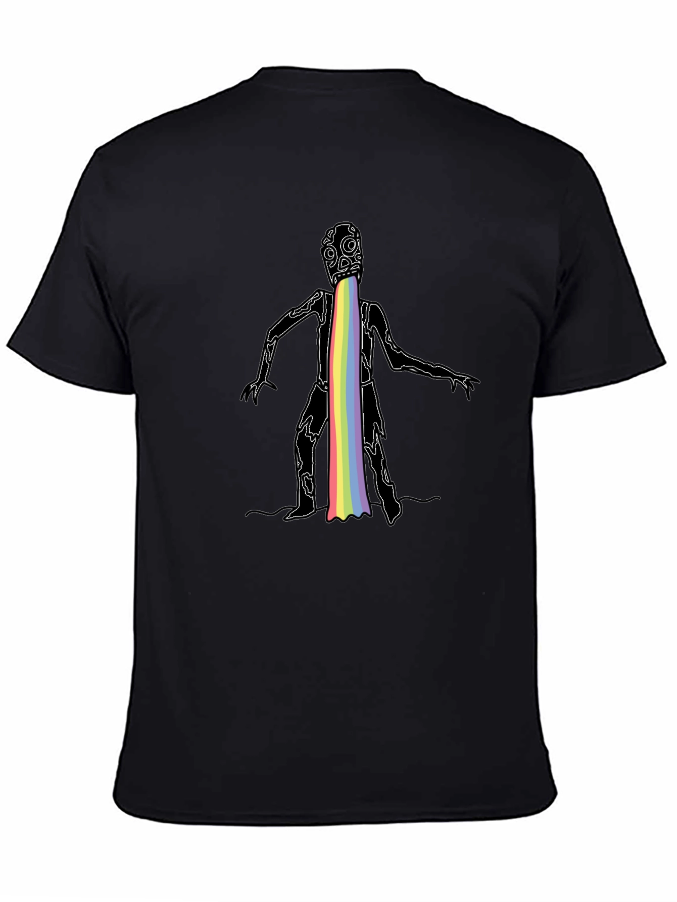 Rainbow Puke Monster Graphic Black T-Shirt