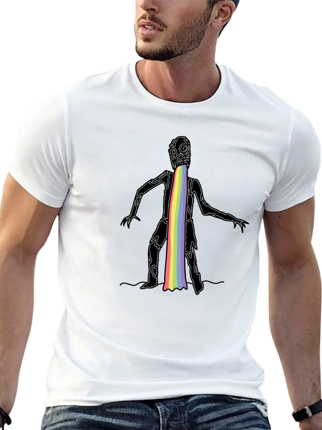 Rainbow Puke Monster Graphic Black T-Shirt