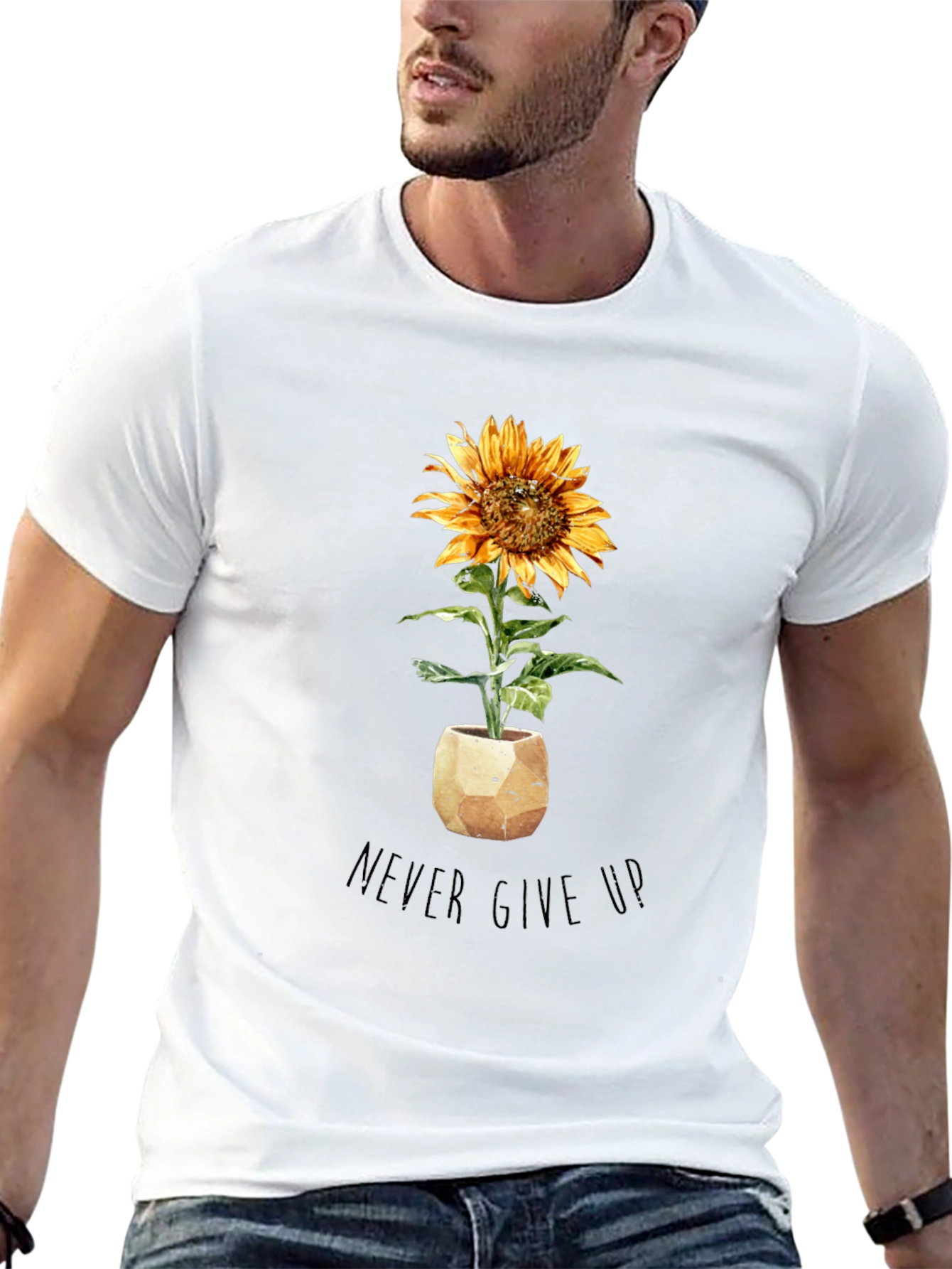 Sunflower Never Give Up Black T-Shirt
