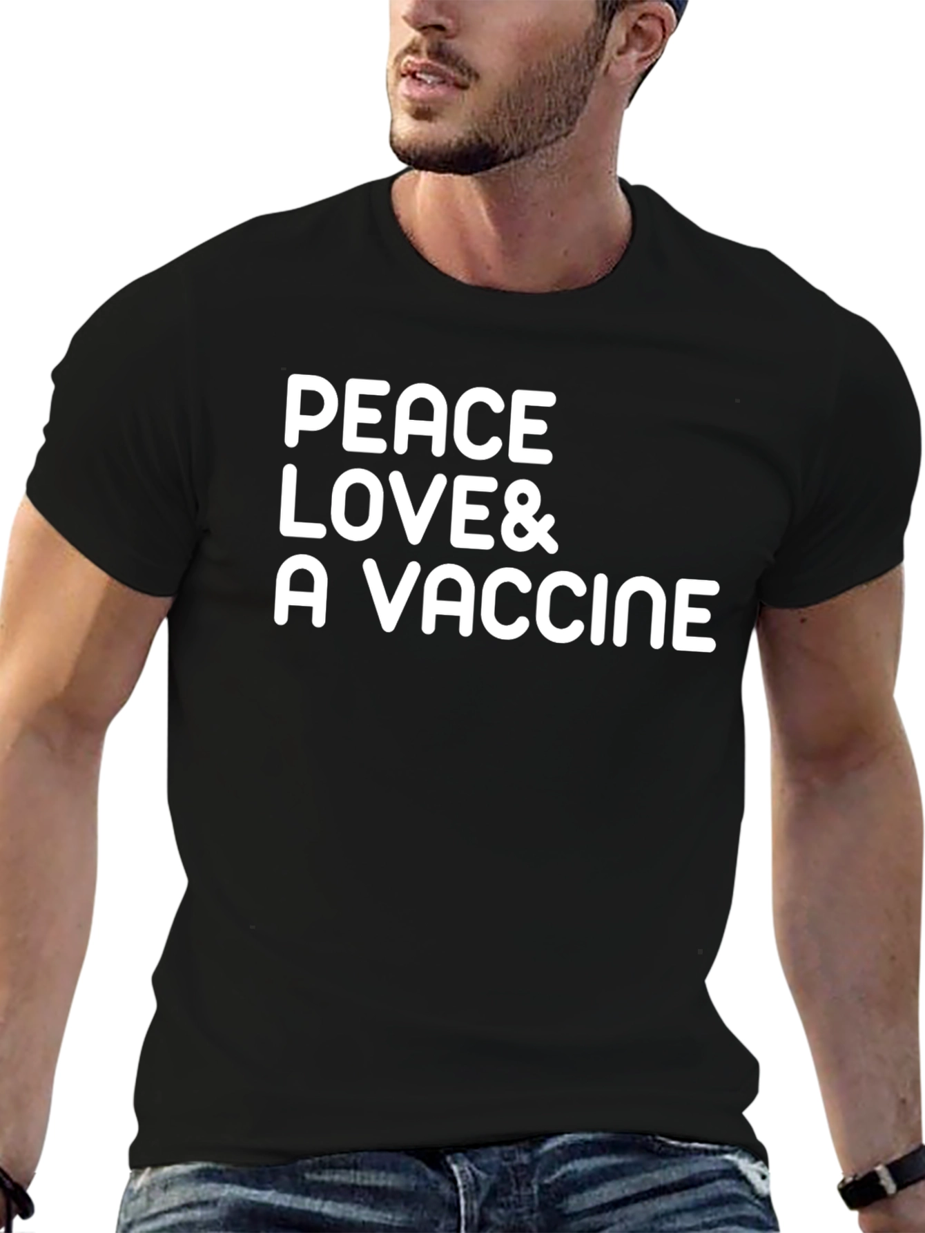 Peace Love & A Vaccine Black T-Shirt