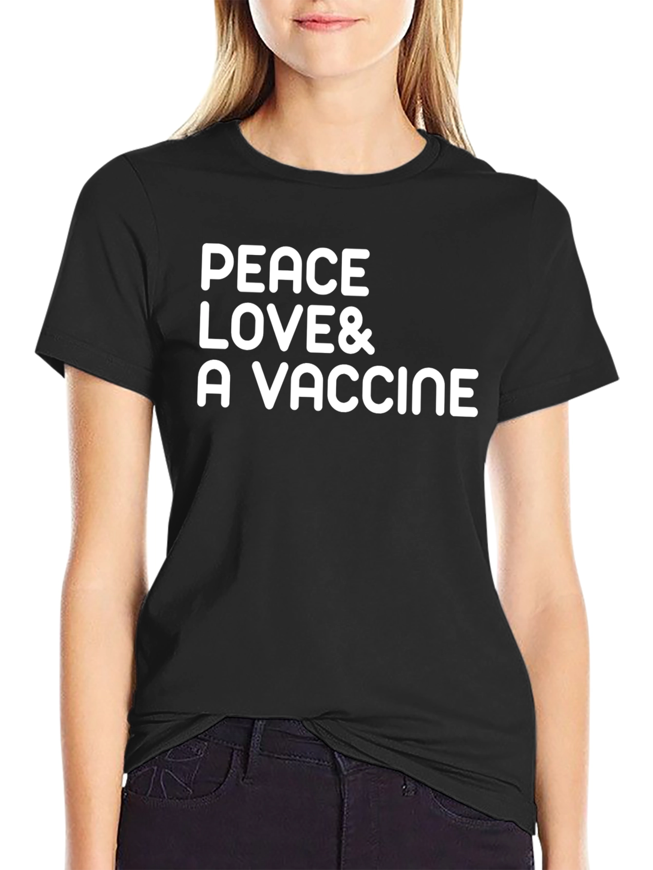 Peace Love & A Vaccine Black T-Shirt