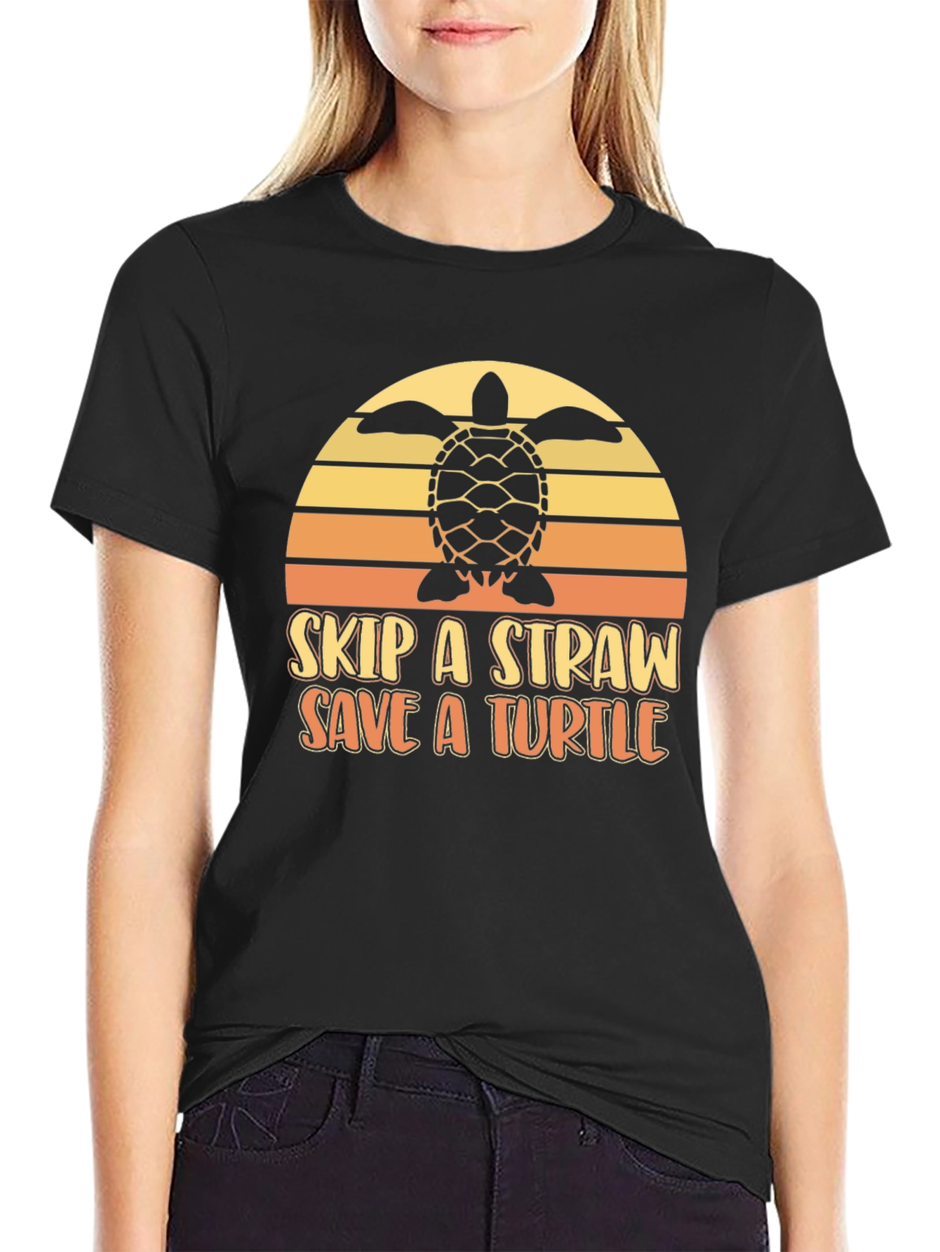 Skip a Straw Save a Turtle Black Graphic Tee