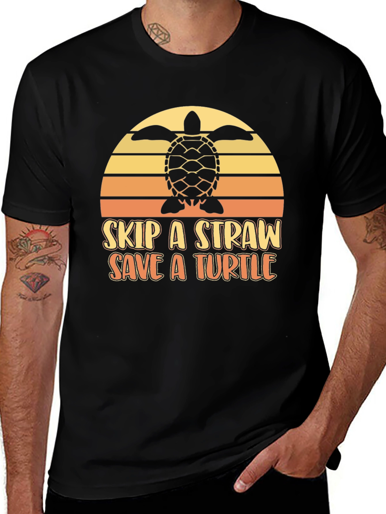 Skip a Straw Save a Turtle Black Graphic Tee